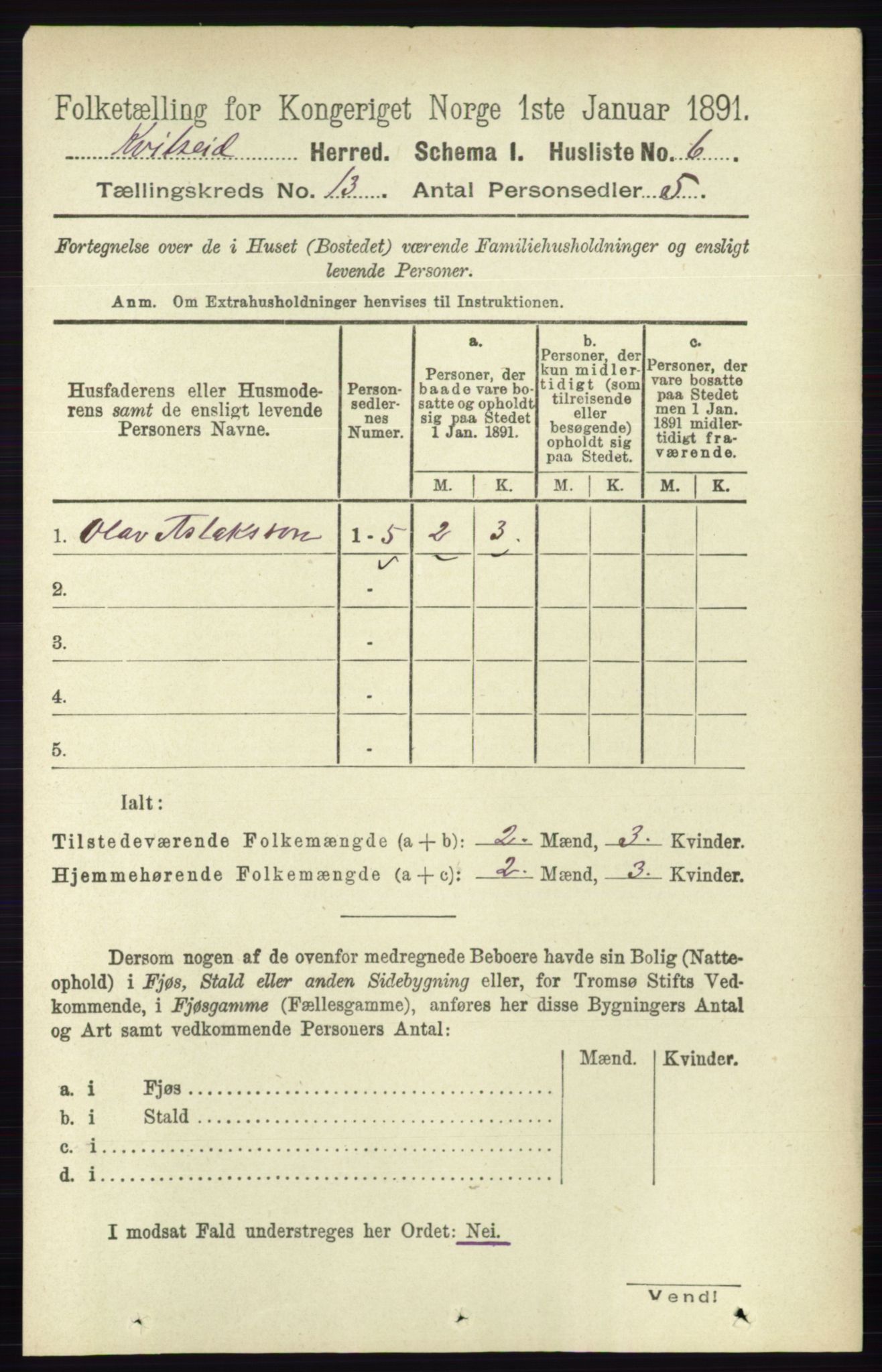 RA, Folketelling 1891 for 0829 Kviteseid herred, 1891, s. 3045