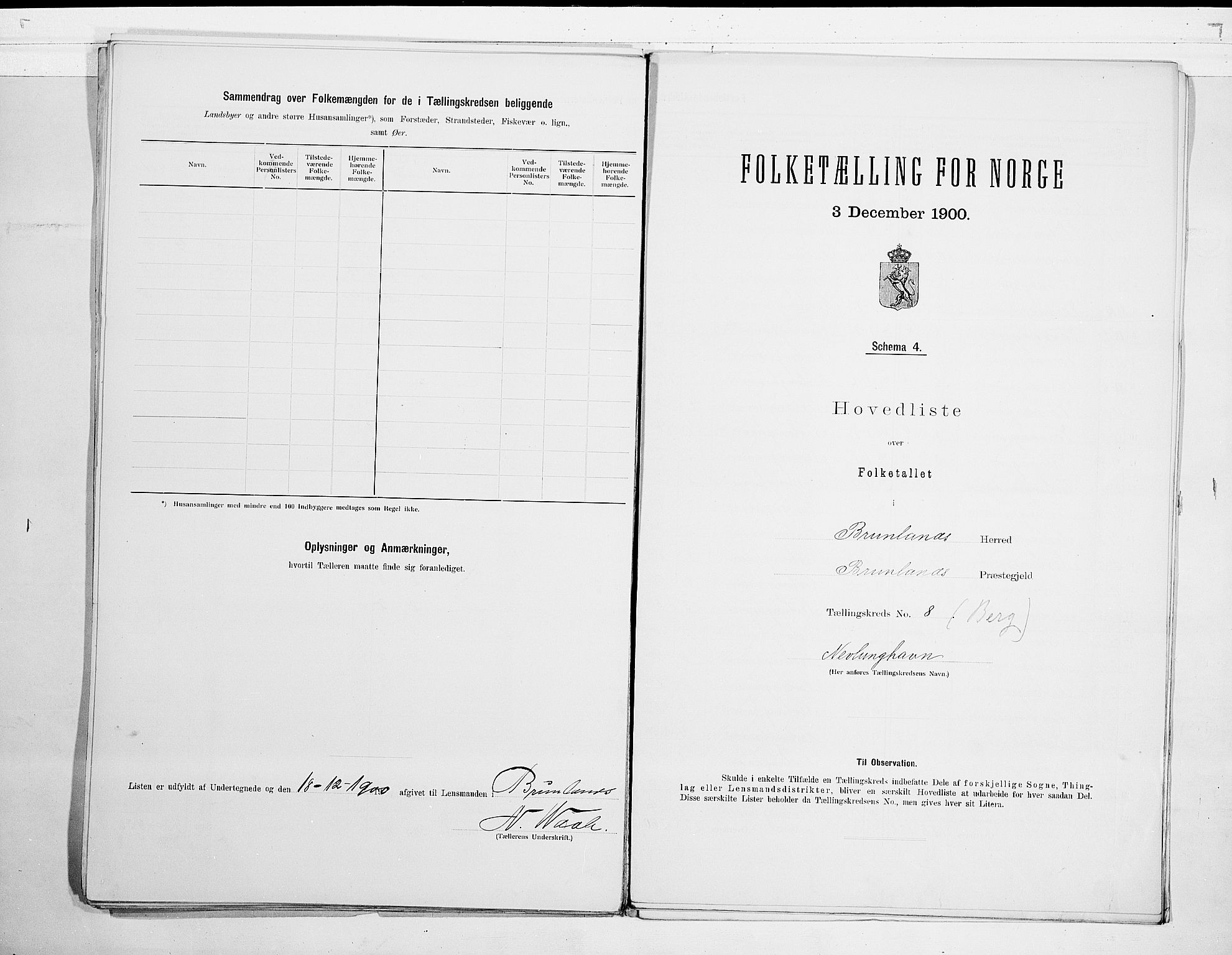 RA, Folketelling 1900 for 0726 Brunlanes herred, 1900, s. 22