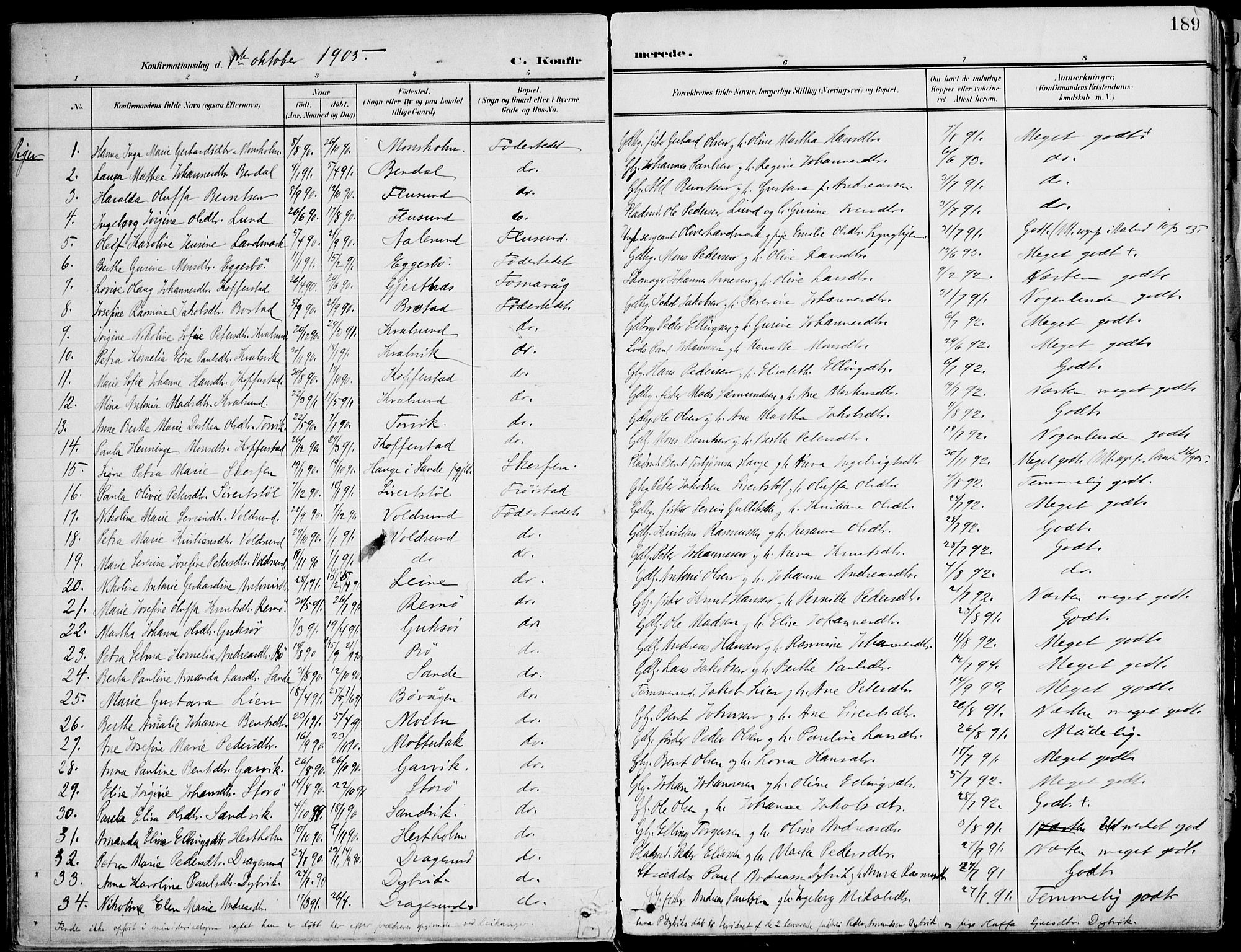 Ministerialprotokoller, klokkerbøker og fødselsregistre - Møre og Romsdal, AV/SAT-A-1454/507/L0075: Ministerialbok nr. 507A10, 1901-1920, s. 189