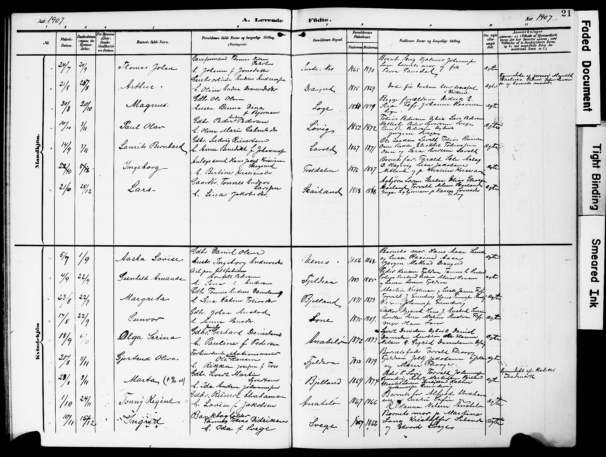 Flekkefjord sokneprestkontor, AV/SAK-1111-0012/F/Fb/Fbc/L0008: Klokkerbok nr. B 8, 1903-1931, s. 21