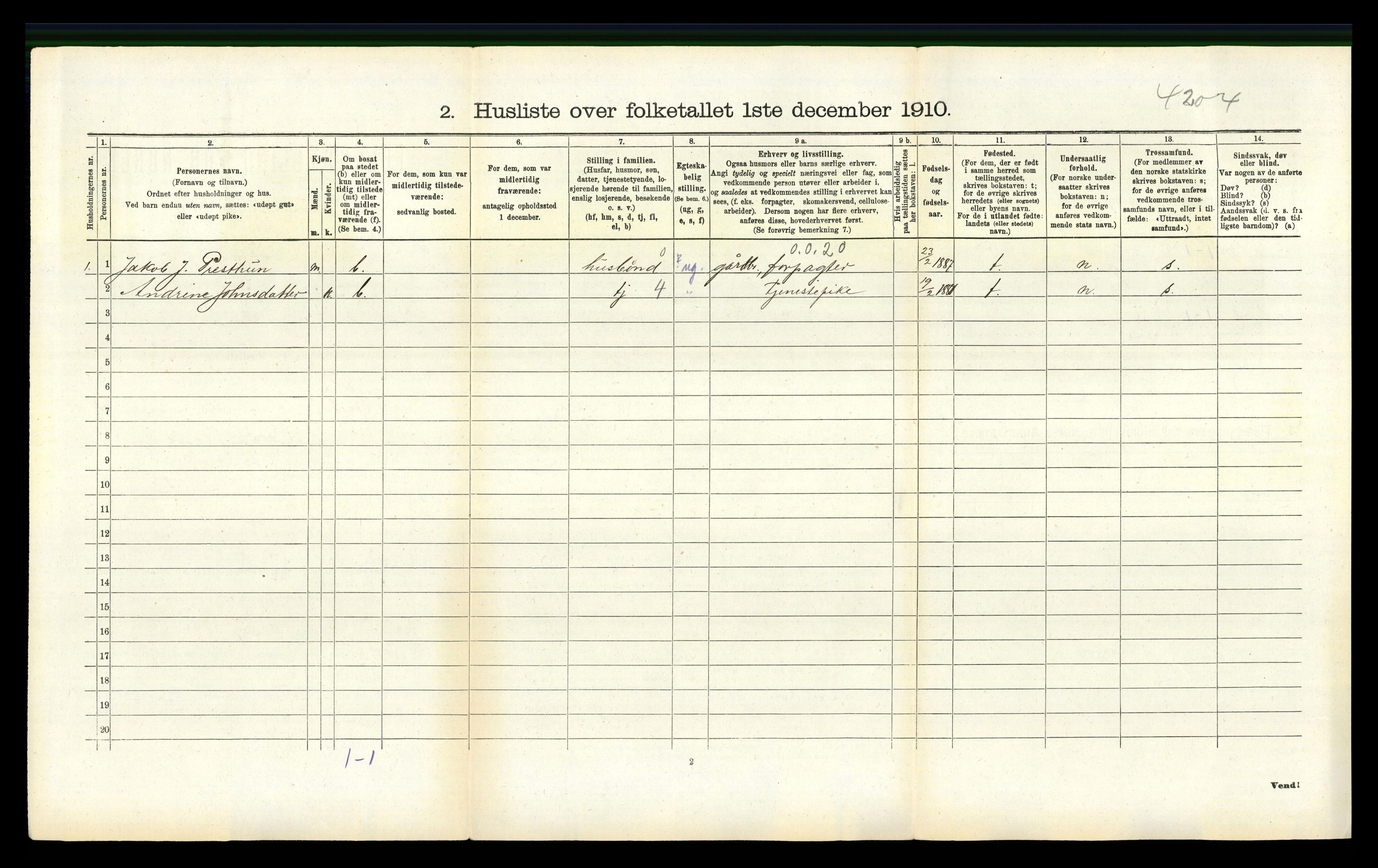 RA, Folketelling 1910 for 1250 Haus herred, 1910, s. 427