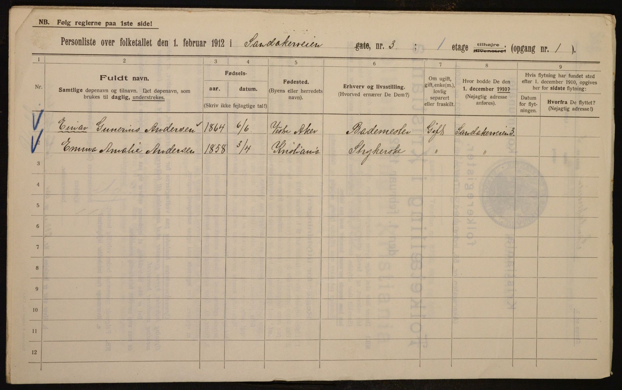 OBA, Kommunal folketelling 1.2.1912 for Kristiania, 1912, s. 86905