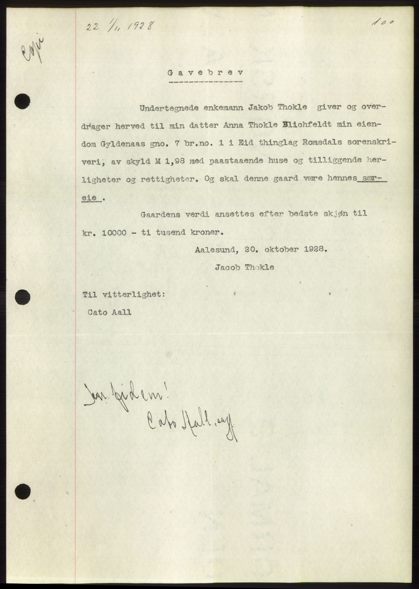 Romsdal sorenskriveri, SAT/A-4149/1/2/2C/L0055: Pantebok nr. 49, 1928-1929, Tingl.dato: 01.11.1928