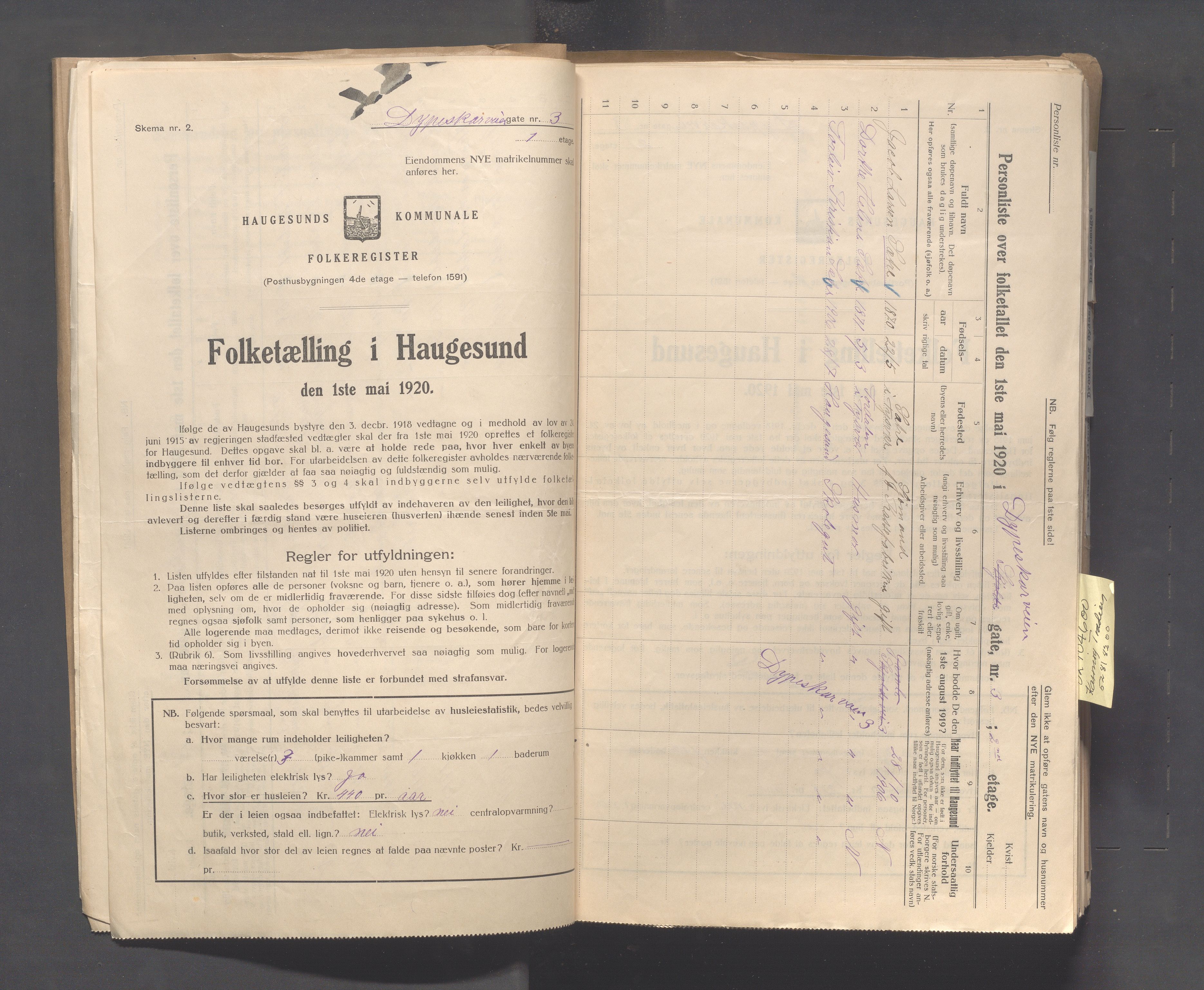 IKAR, Kommunal folketelling 1.5.1920 for Haugesund, 1920, s. 442