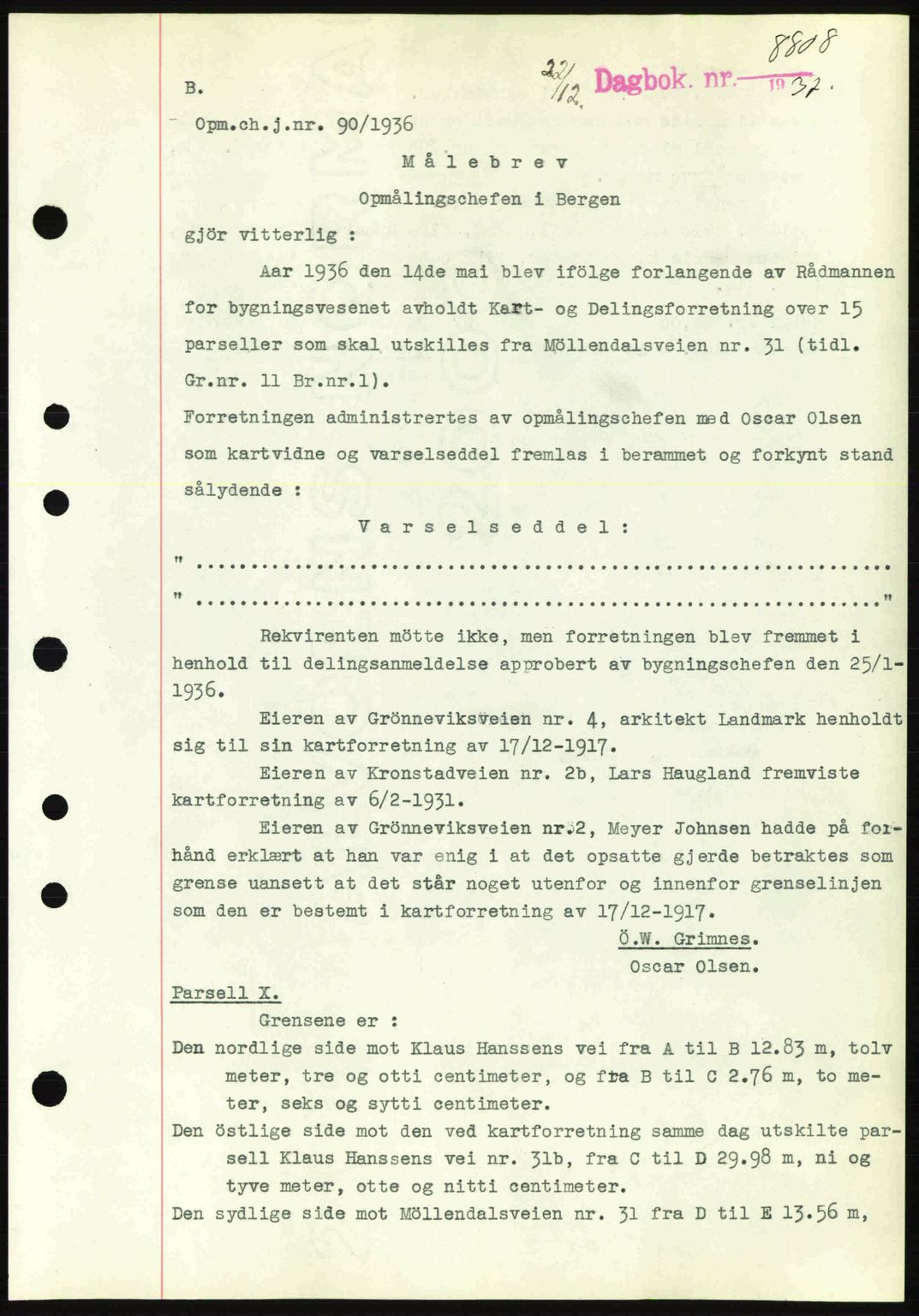 Byfogd og Byskriver i Bergen, SAB/A-3401/03/03Bc/L0006: Pantebok nr. A5, 1937-1938, Dagboknr: 8808/1937