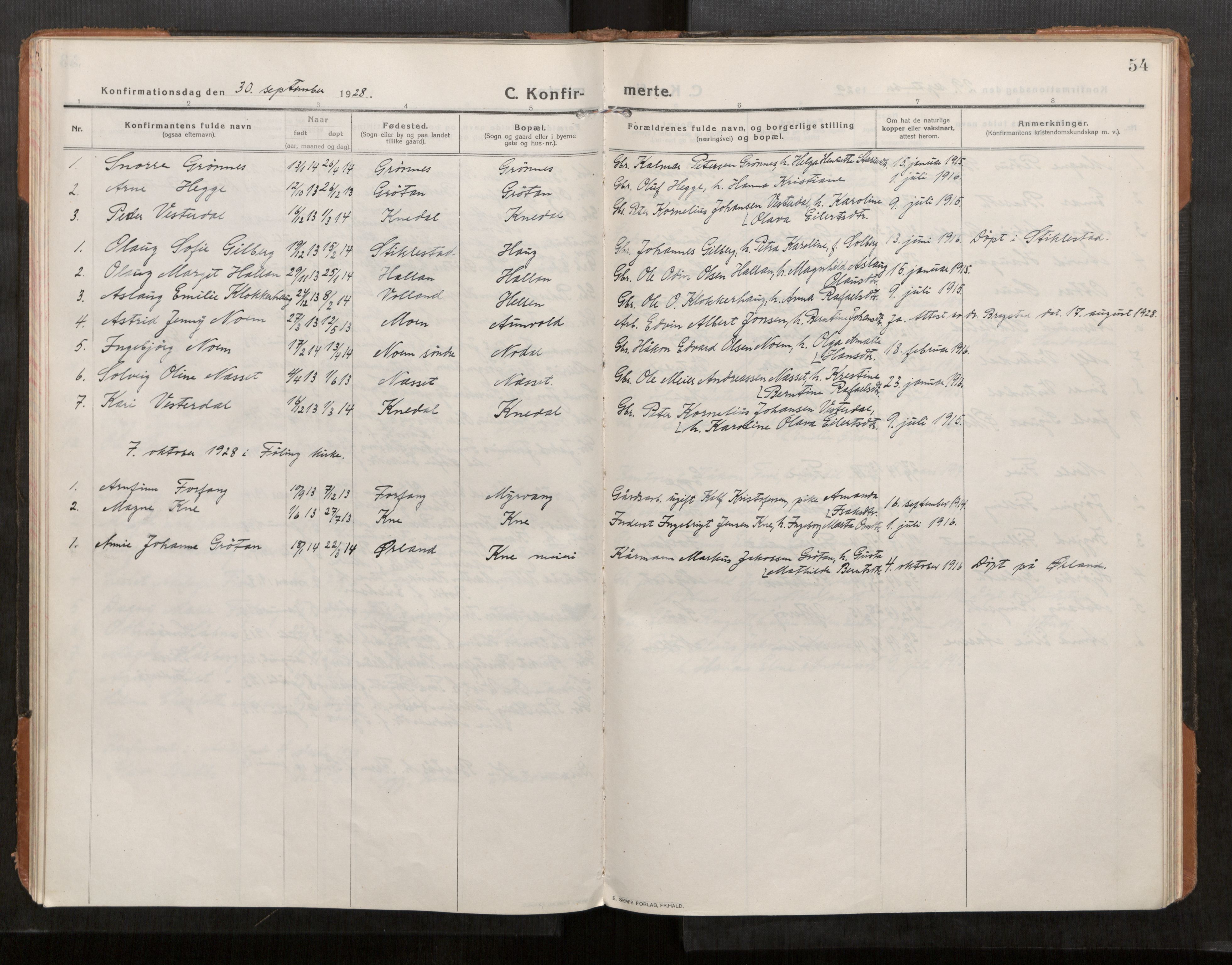 Stod sokneprestkontor, AV/SAT-A-1164/1/I/I1/I1a/L0004: Ministerialbok nr. 4, 1913-1933, s. 54
