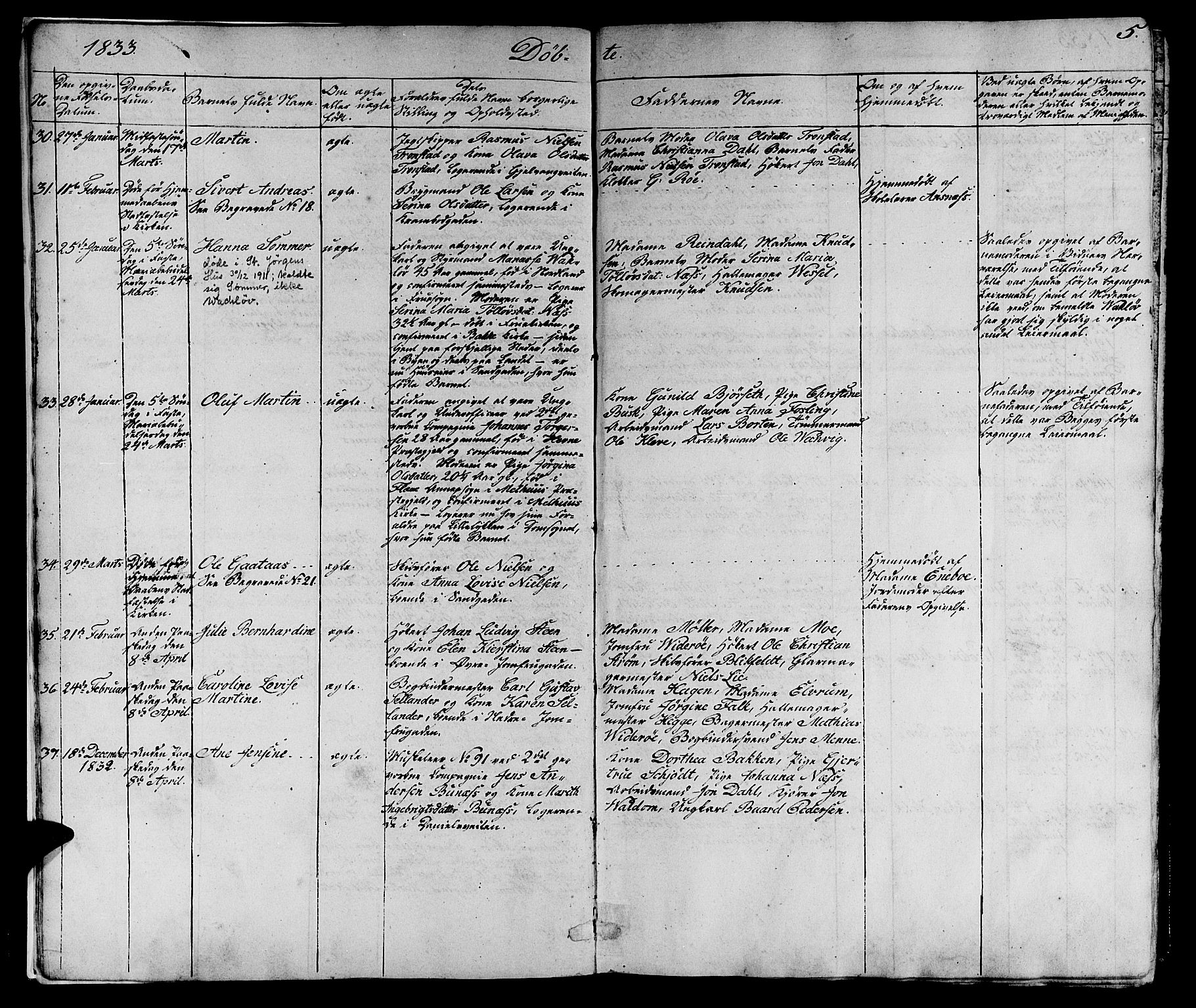 Ministerialprotokoller, klokkerbøker og fødselsregistre - Sør-Trøndelag, SAT/A-1456/602/L0136: Klokkerbok nr. 602C04, 1833-1845, s. 5