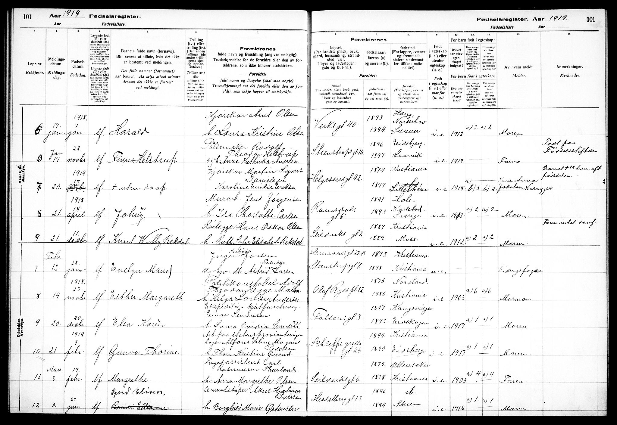 Paulus prestekontor Kirkebøker, AV/SAO-A-10871/J/Ja/L0001: Fødselsregister nr. 1, 1916-1923, s. 101