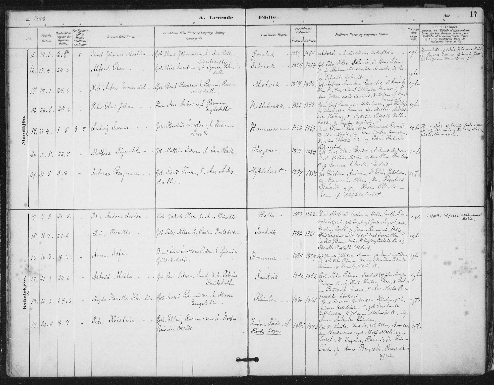 Ministerialprotokoller, klokkerbøker og fødselsregistre - Møre og Romsdal, AV/SAT-A-1454/503/L0037: Ministerialbok nr. 503A05, 1884-1900, s. 17