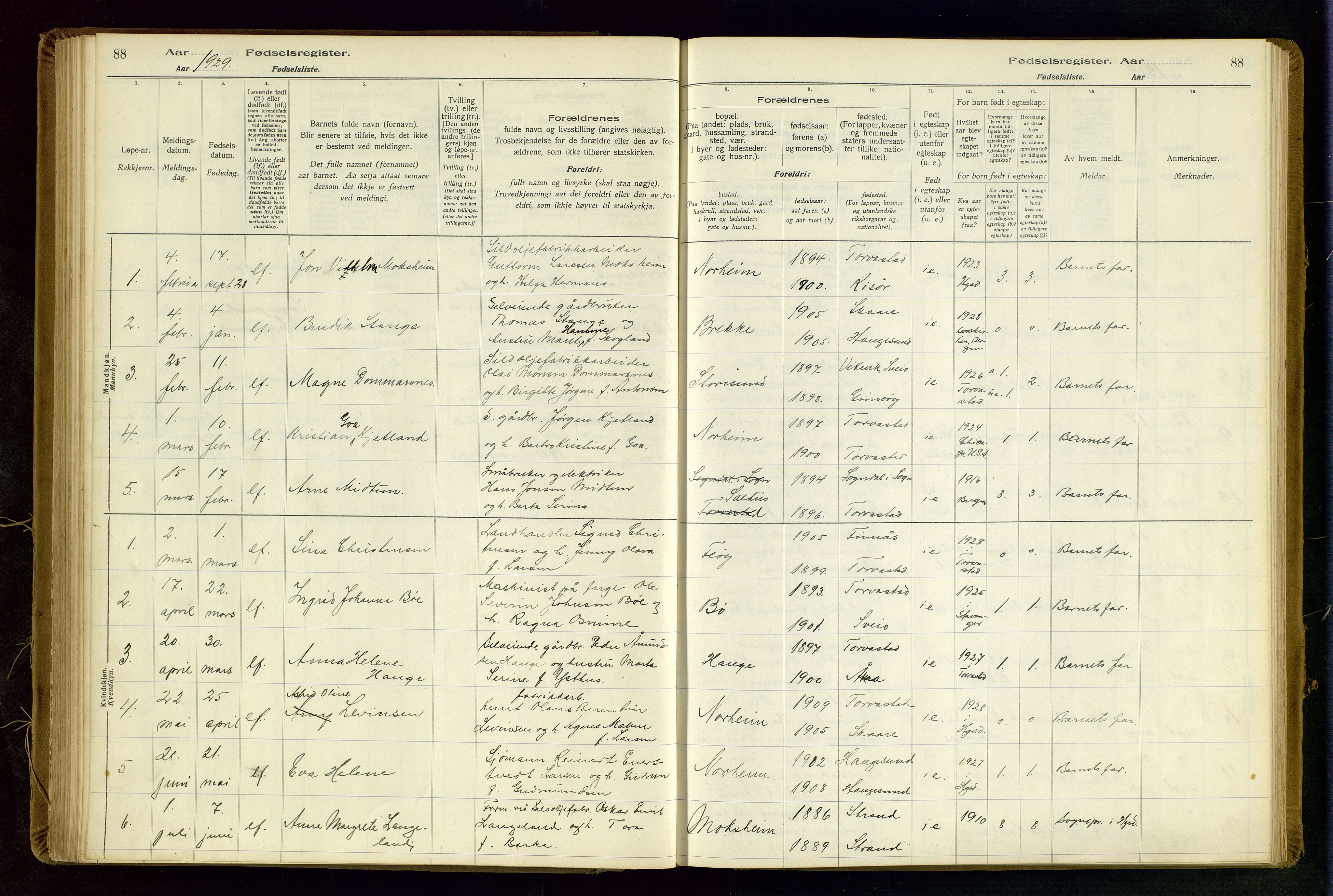 Torvastad sokneprestkontor, AV/SAST-A -101857/I/Id/L0002: Fødselsregister nr. 2, 1916-1950, s. 88