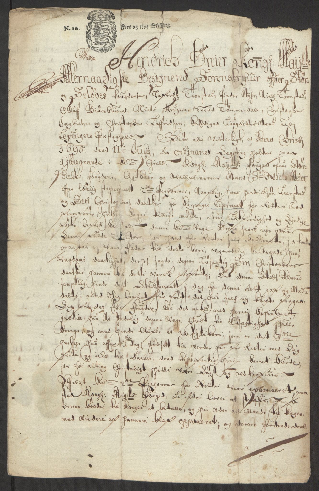 Rentekammeret inntil 1814, Reviderte regnskaper, Fogderegnskap, AV/RA-EA-4092/R62/L4187: Fogderegnskap Stjørdal og Verdal, 1695, s. 224