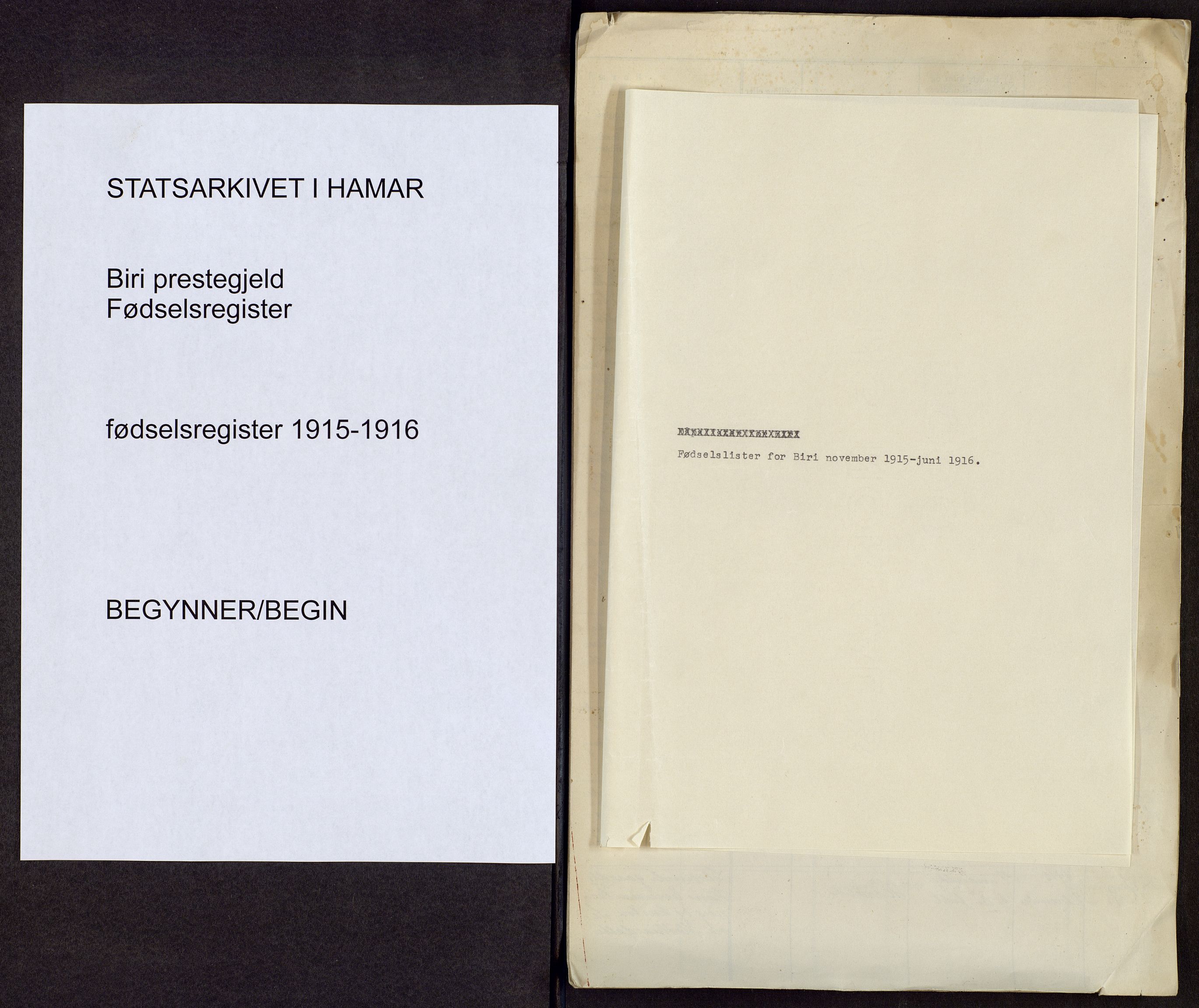 Biri prestekontor, SAH/PREST-096/O/Oa/L0002/0001: Fødselsregister nr. 2.1.14, 1915-1916