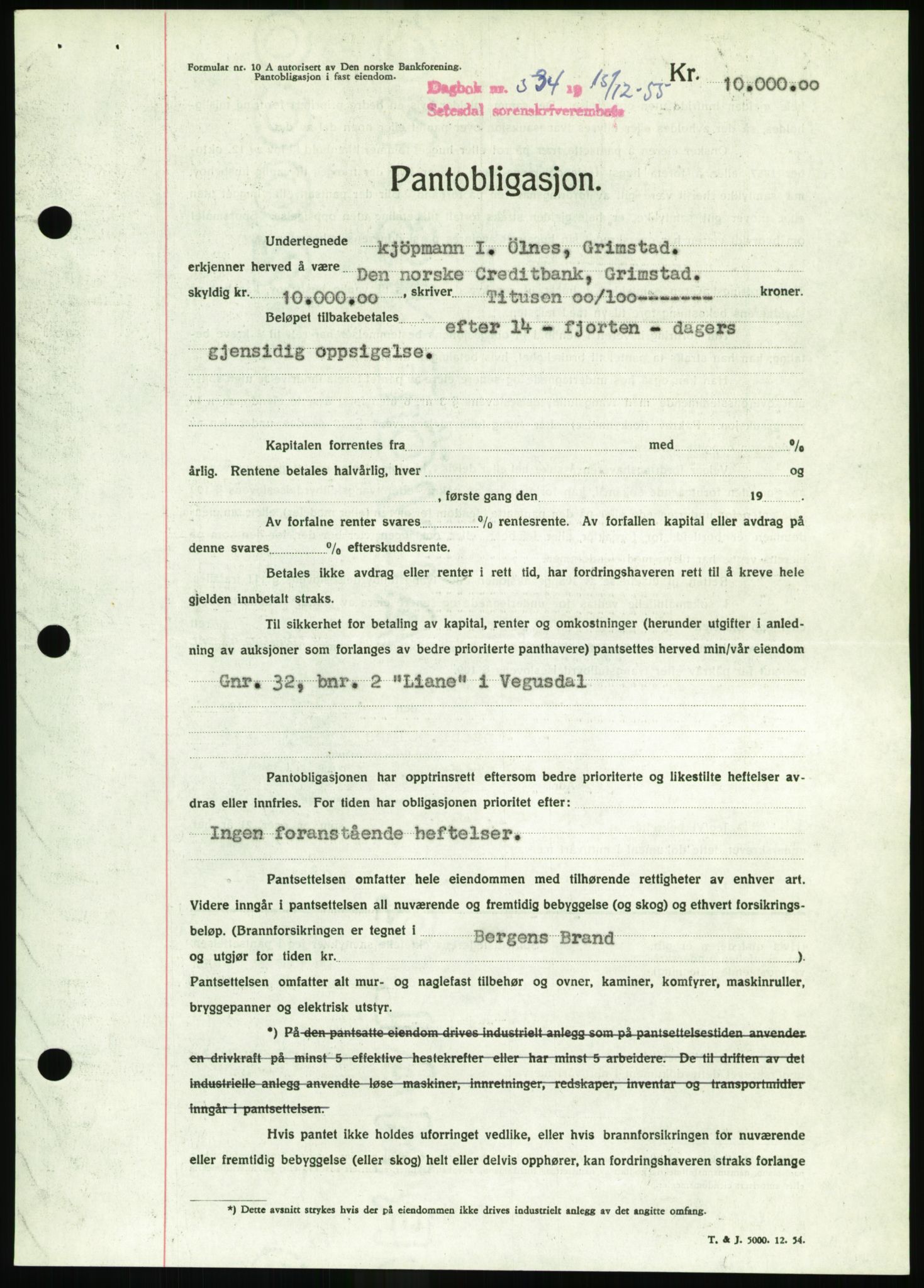 Setesdal sorenskriveri, SAK/1221-0011/G/Gb/L0052: Pantebok nr. B 40, 1954-1955, Dagboknr: 534/1955