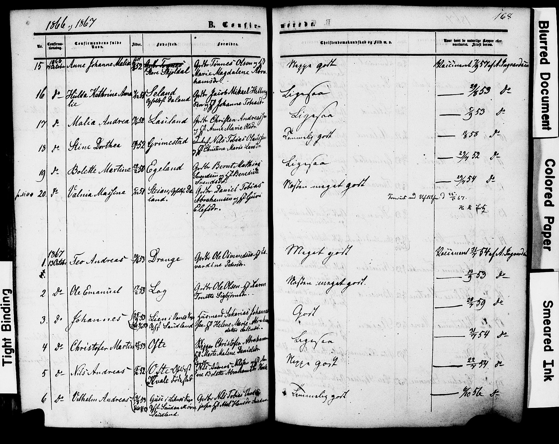 Herad sokneprestkontor, AV/SAK-1111-0018/F/Fa/Faa/L0005: Ministerialbok nr. A 5, 1853-1886, s. 168