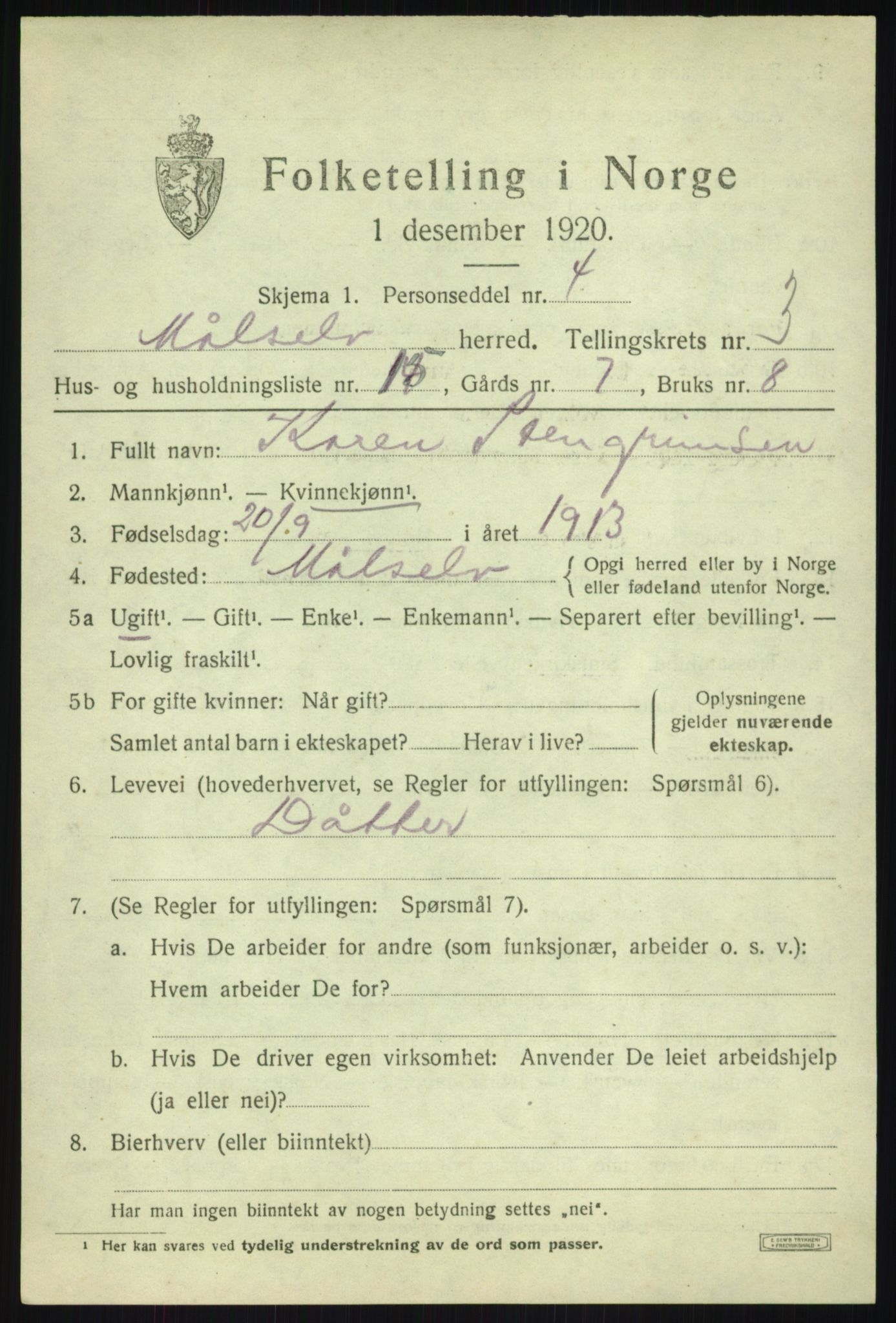 SATØ, Folketelling 1920 for 1924 Målselv herred, 1920, s. 2433