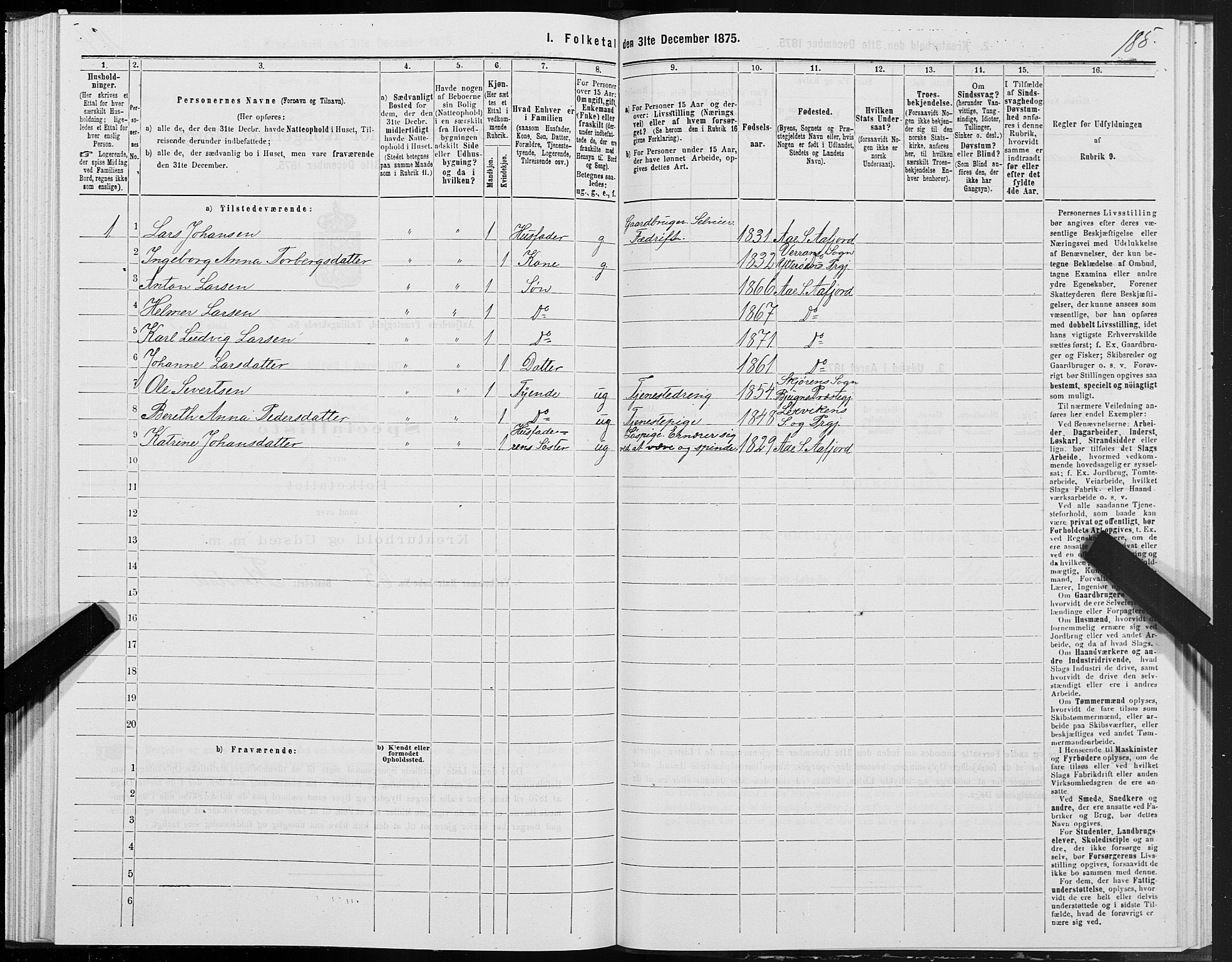 SAT, Folketelling 1875 for 1630P Aafjorden prestegjeld, 1875, s. 2185