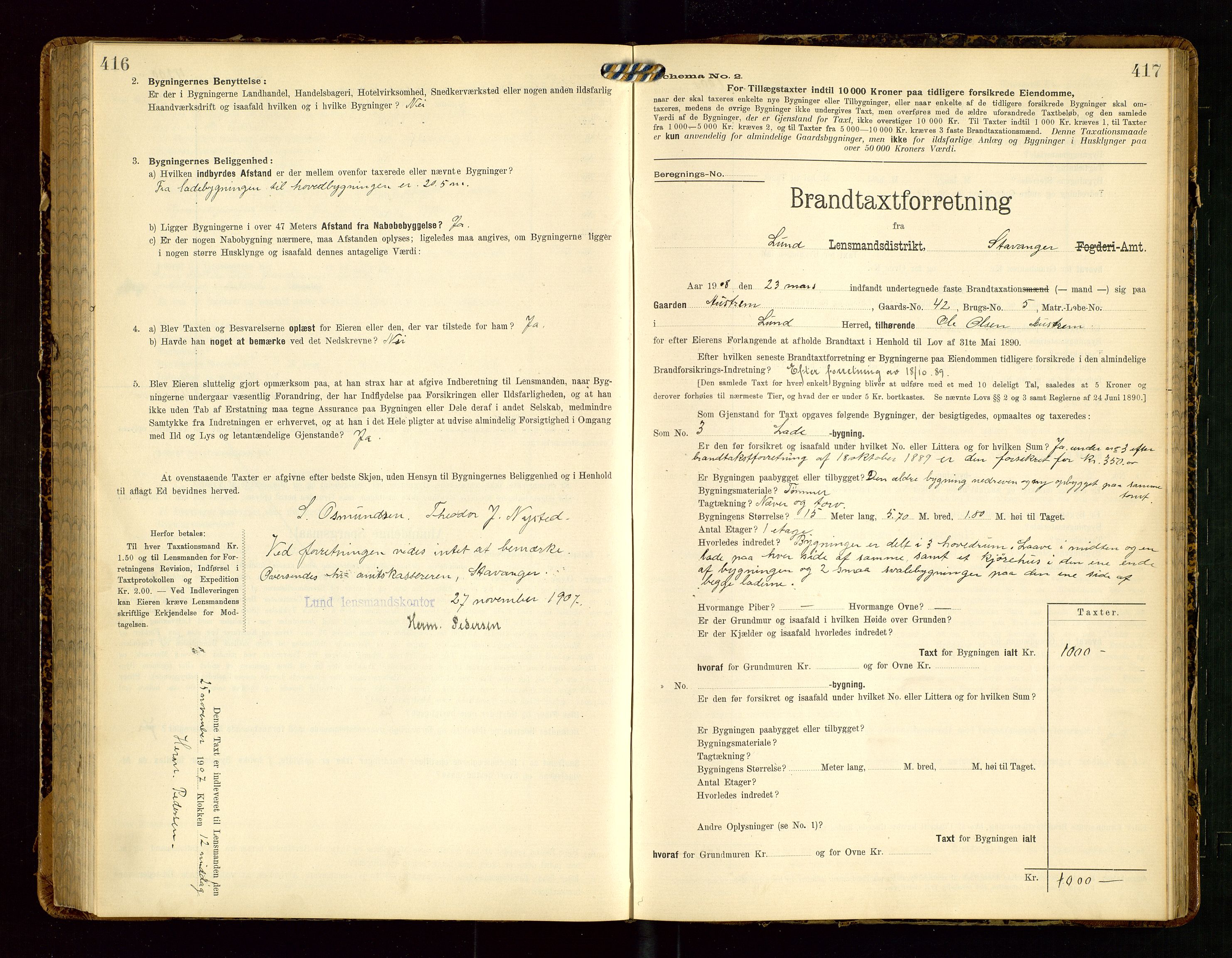 Lund lensmannskontor, SAST/A-100303/Gob/L0002: "Brandtakstprotokol", 1908-1918, s. 416-417