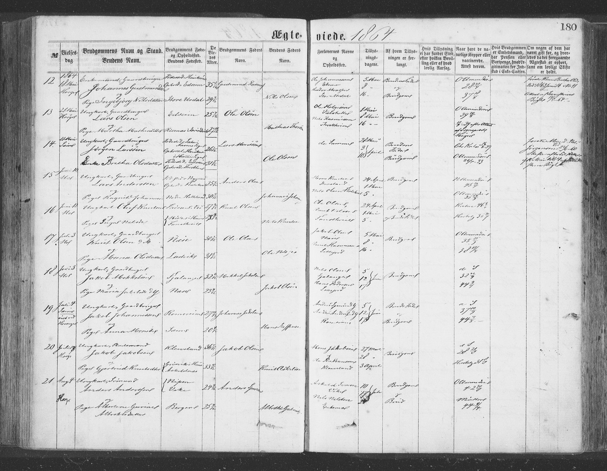 Hosanger sokneprestembete, AV/SAB-A-75801/H/Haa: Ministerialbok nr. A 9, 1864-1876, s. 180