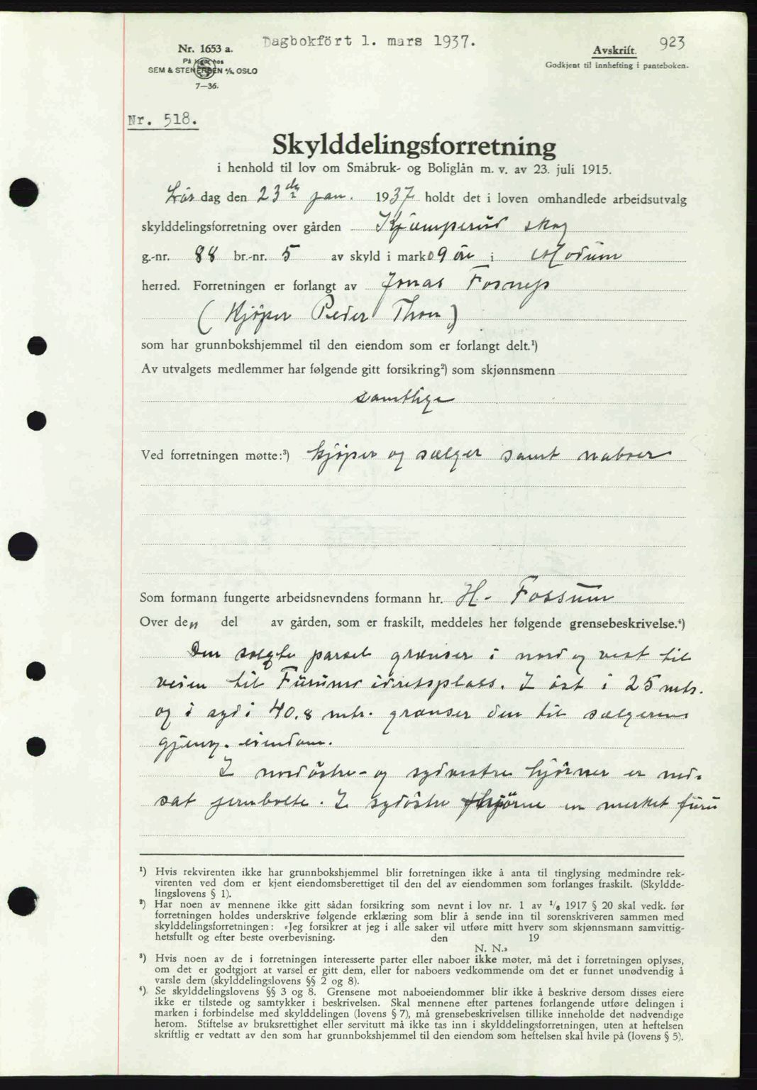Eiker, Modum og Sigdal sorenskriveri, SAKO/A-123/G/Ga/Gab/L0034: Pantebok nr. A4, 1936-1937, Dagboknr: 518/1937