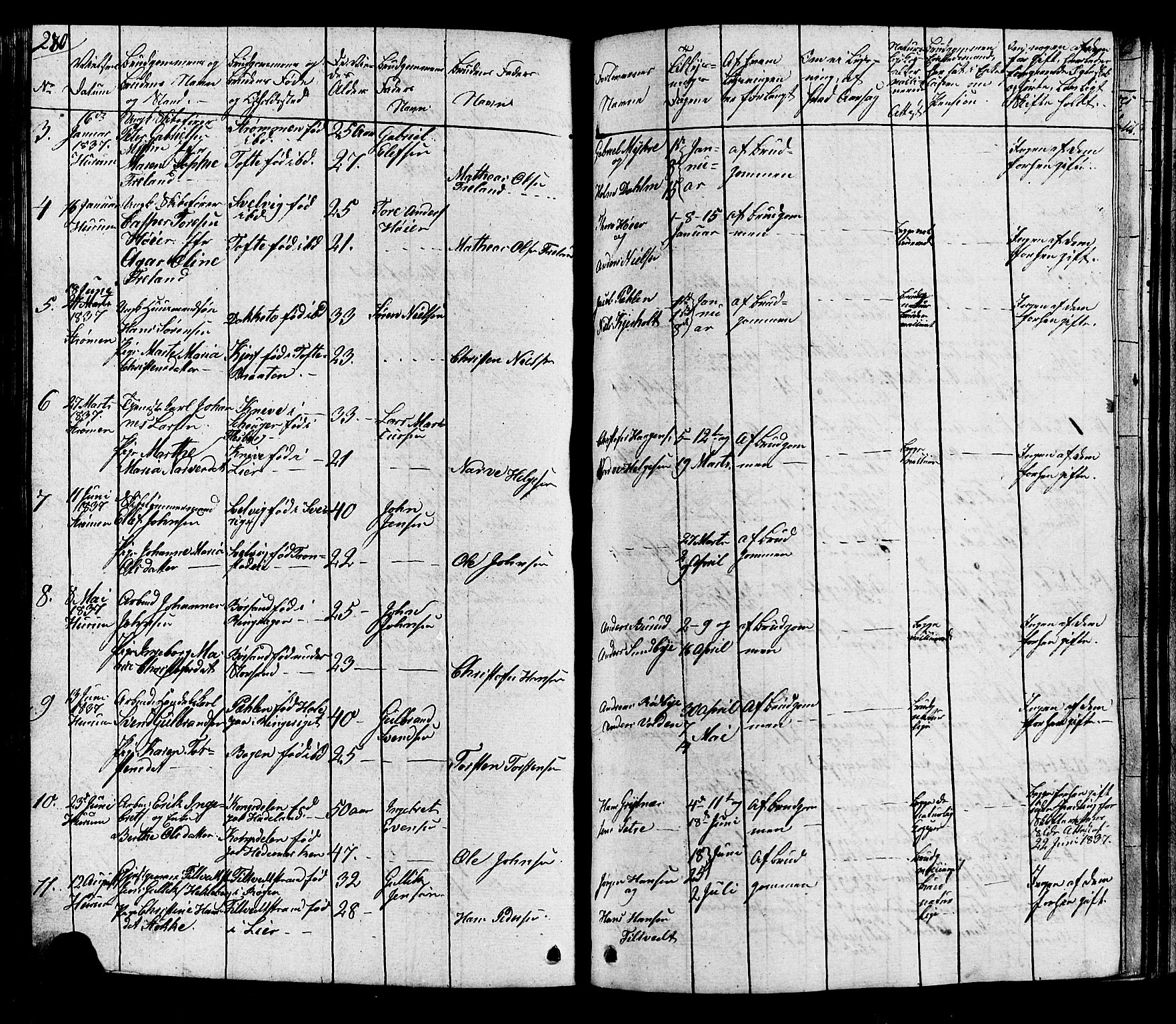 Hurum kirkebøker, AV/SAKO-A-229/G/Ga/L0002: Klokkerbok nr. I 2, 1827-1857, s. 280