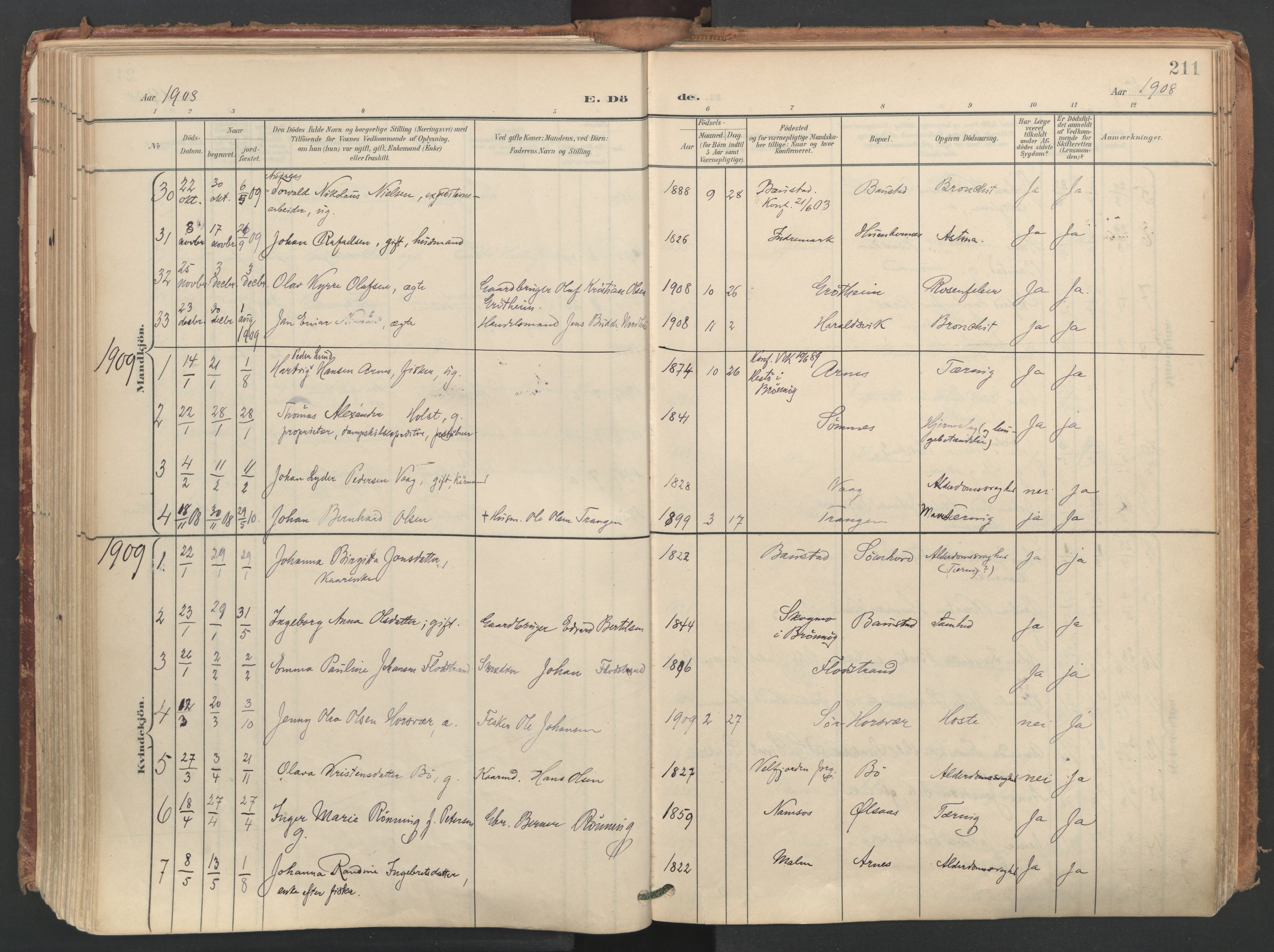 Ministerialprotokoller, klokkerbøker og fødselsregistre - Nordland, AV/SAT-A-1459/812/L0180: Ministerialbok nr. 812A09, 1901-1915, s. 211