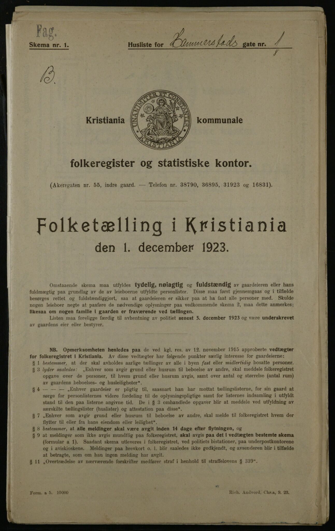 OBA, Kommunal folketelling 1.12.1923 for Kristiania, 1923, s. 38644