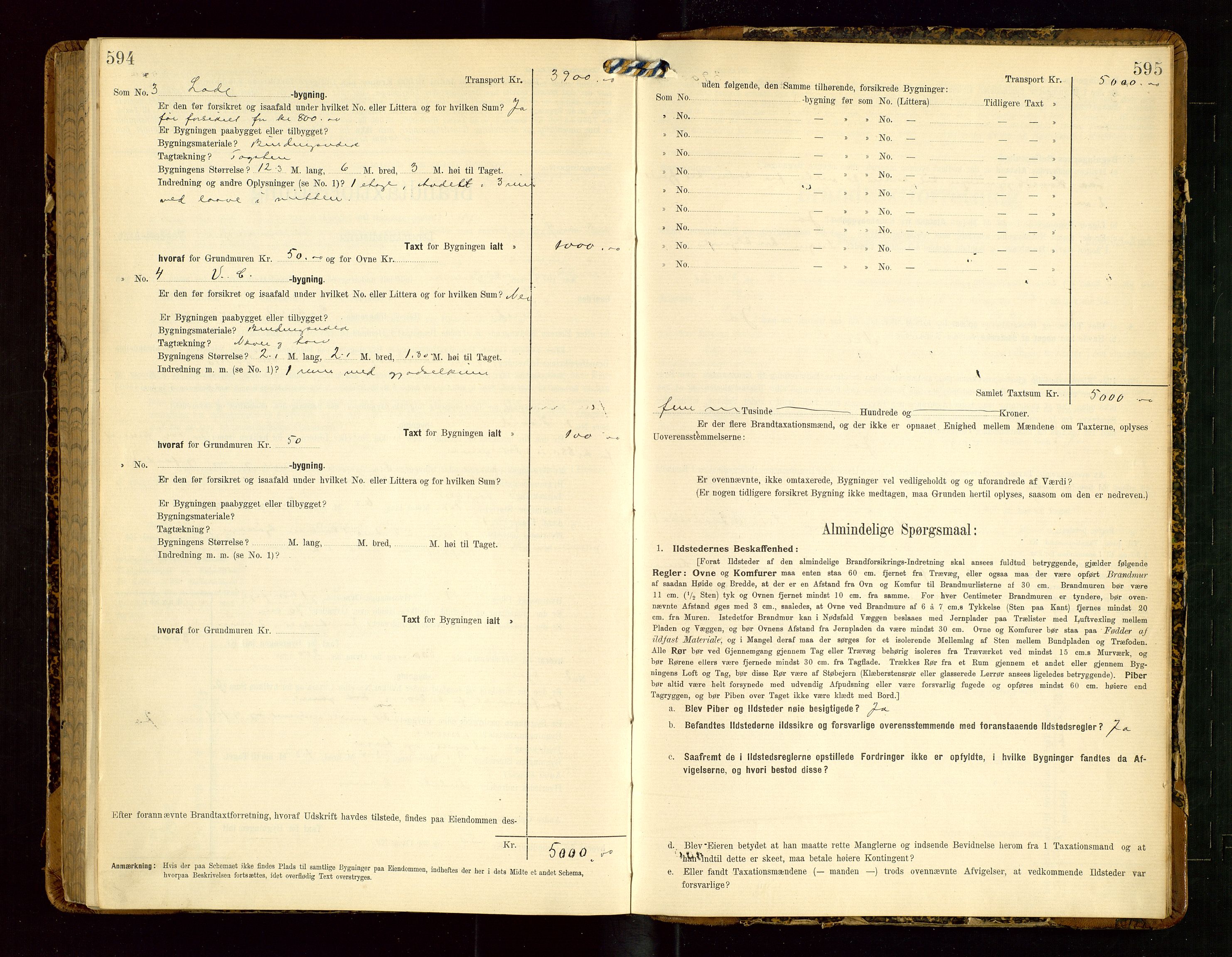 Lund lensmannskontor, AV/SAST-A-100303/Gob/L0002: "Brandtakstprotokol", 1908-1918, s. 594-595