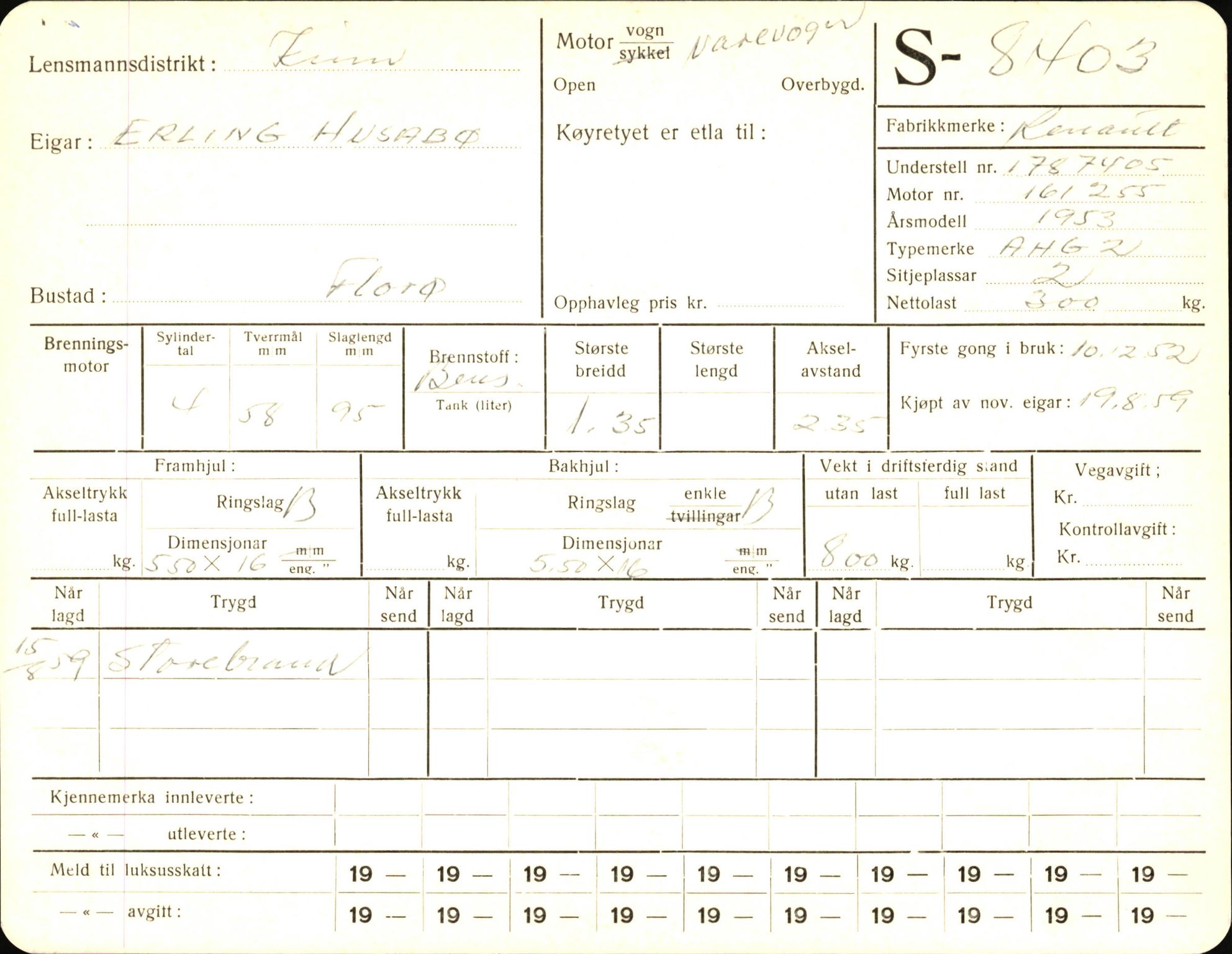 Statens vegvesen, Sogn og Fjordane vegkontor, AV/SAB-A-5301/4/F/L0006: Registerkort utmeldte Fjordane S8300-9500, 1930-1961, s. 167