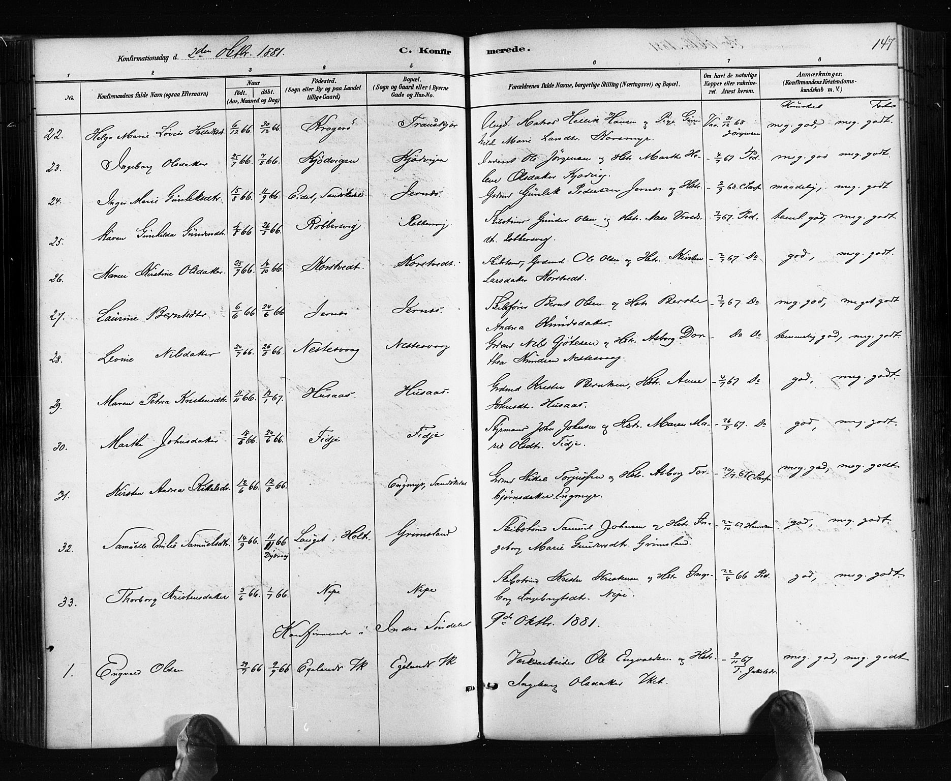 Søndeled sokneprestkontor, AV/SAK-1111-0038/F/Fa/L0004: Ministerialbok nr. A 4, 1880-1889, s. 147