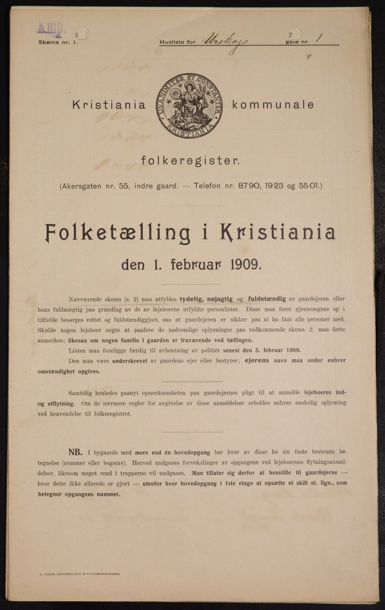 OBA, Kommunal folketelling 1.2.1909 for Kristiania kjøpstad, 1909, s. 2369