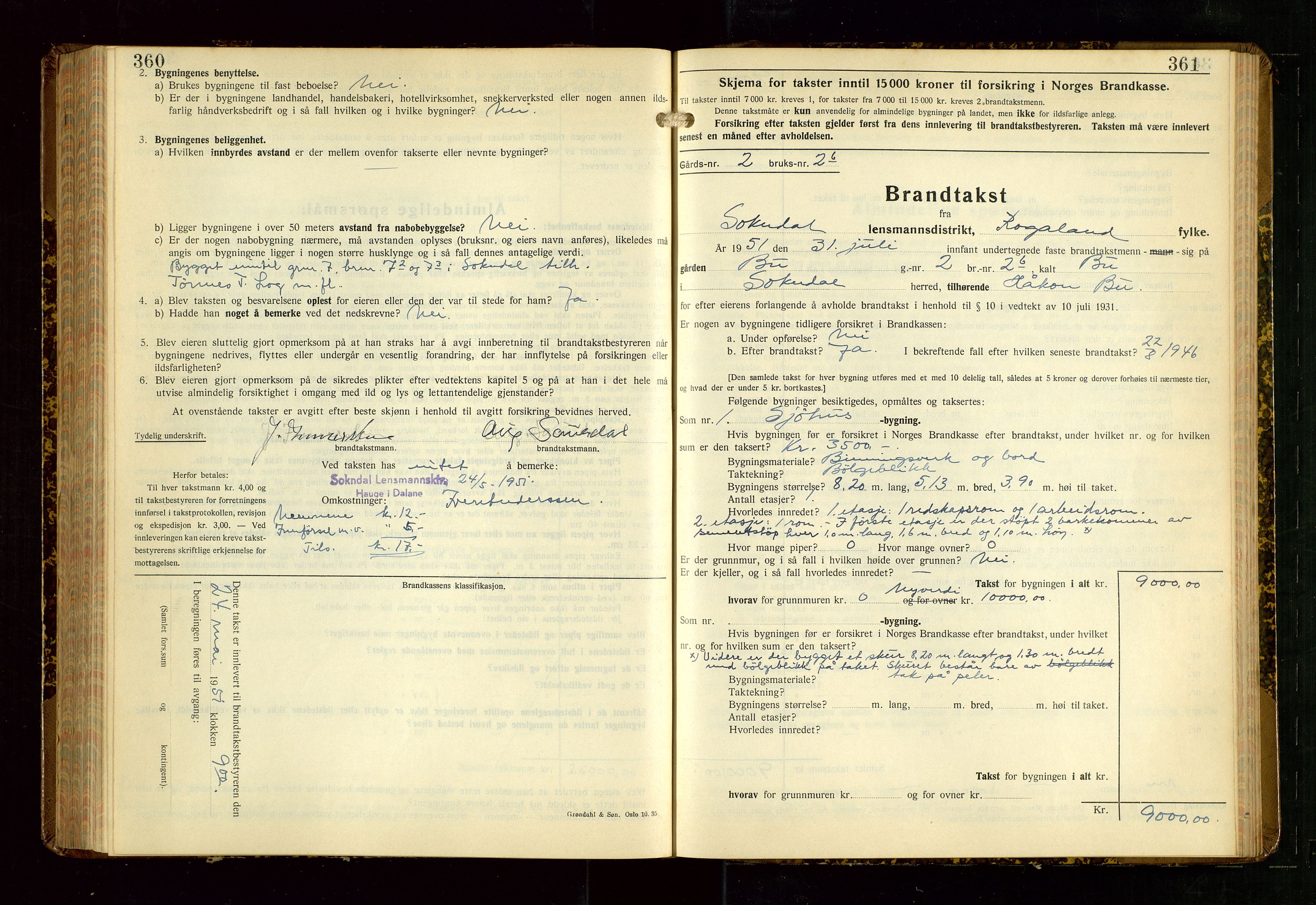 Sokndal lensmannskontor, AV/SAST-A-100417/Gob/L0008: "Brandtakst-Protokoll", 1937-1955, s. 360-361
