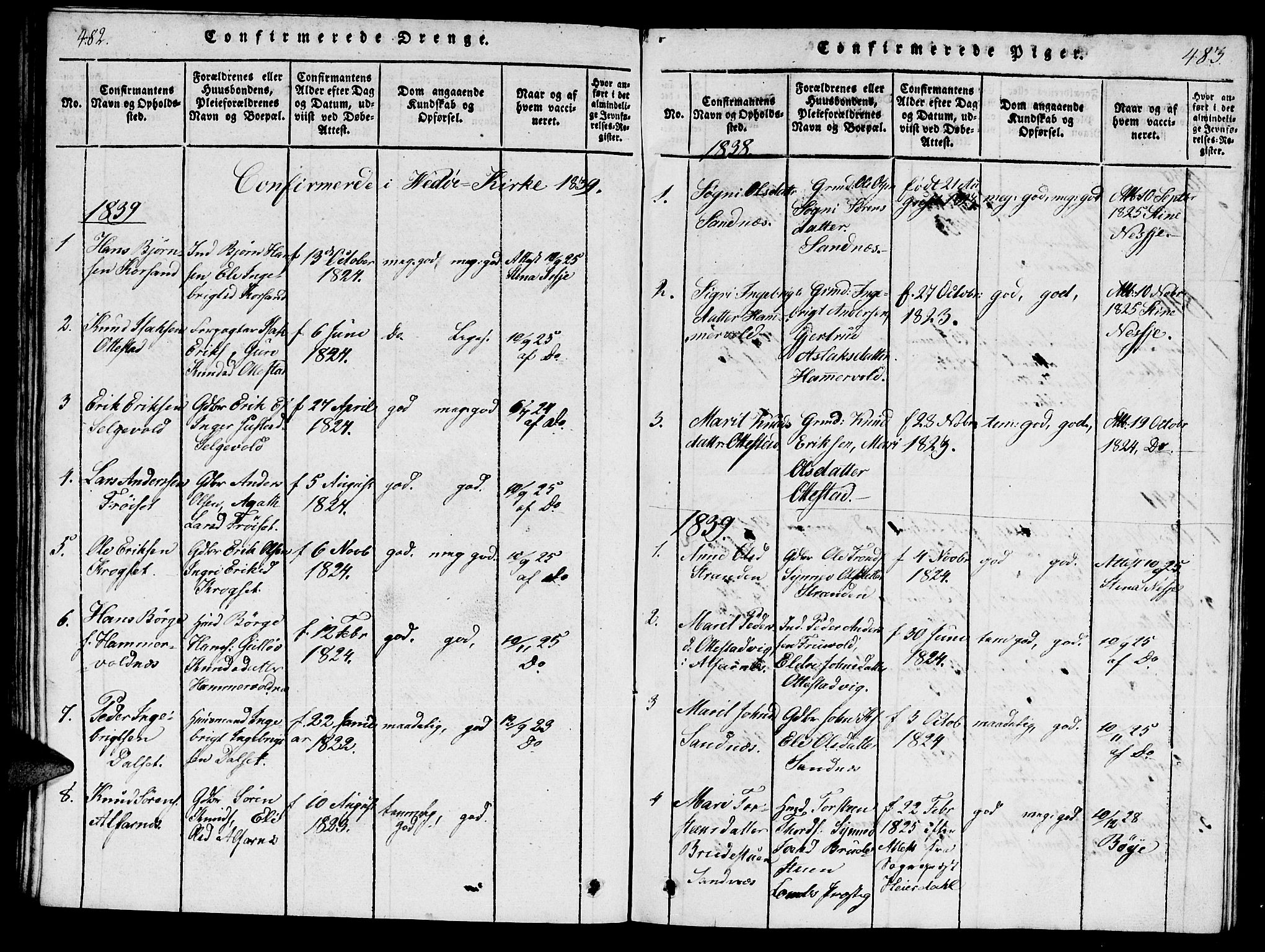 Ministerialprotokoller, klokkerbøker og fødselsregistre - Møre og Romsdal, AV/SAT-A-1454/548/L0613: Klokkerbok nr. 548C01, 1818-1846, s. 482-483