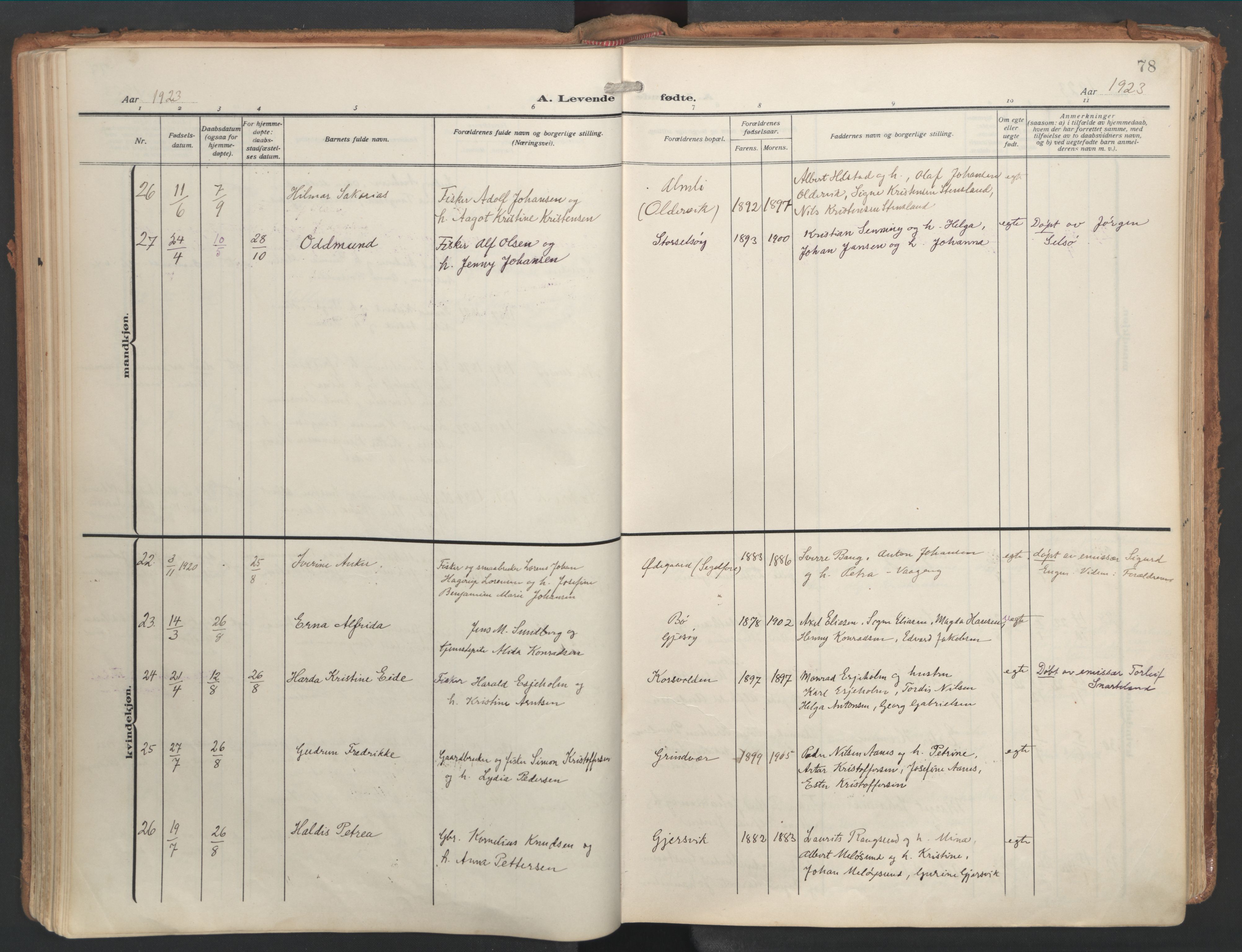 Ministerialprotokoller, klokkerbøker og fødselsregistre - Nordland, AV/SAT-A-1459/841/L0614: Ministerialbok nr. 841A17, 1911-1925, s. 78