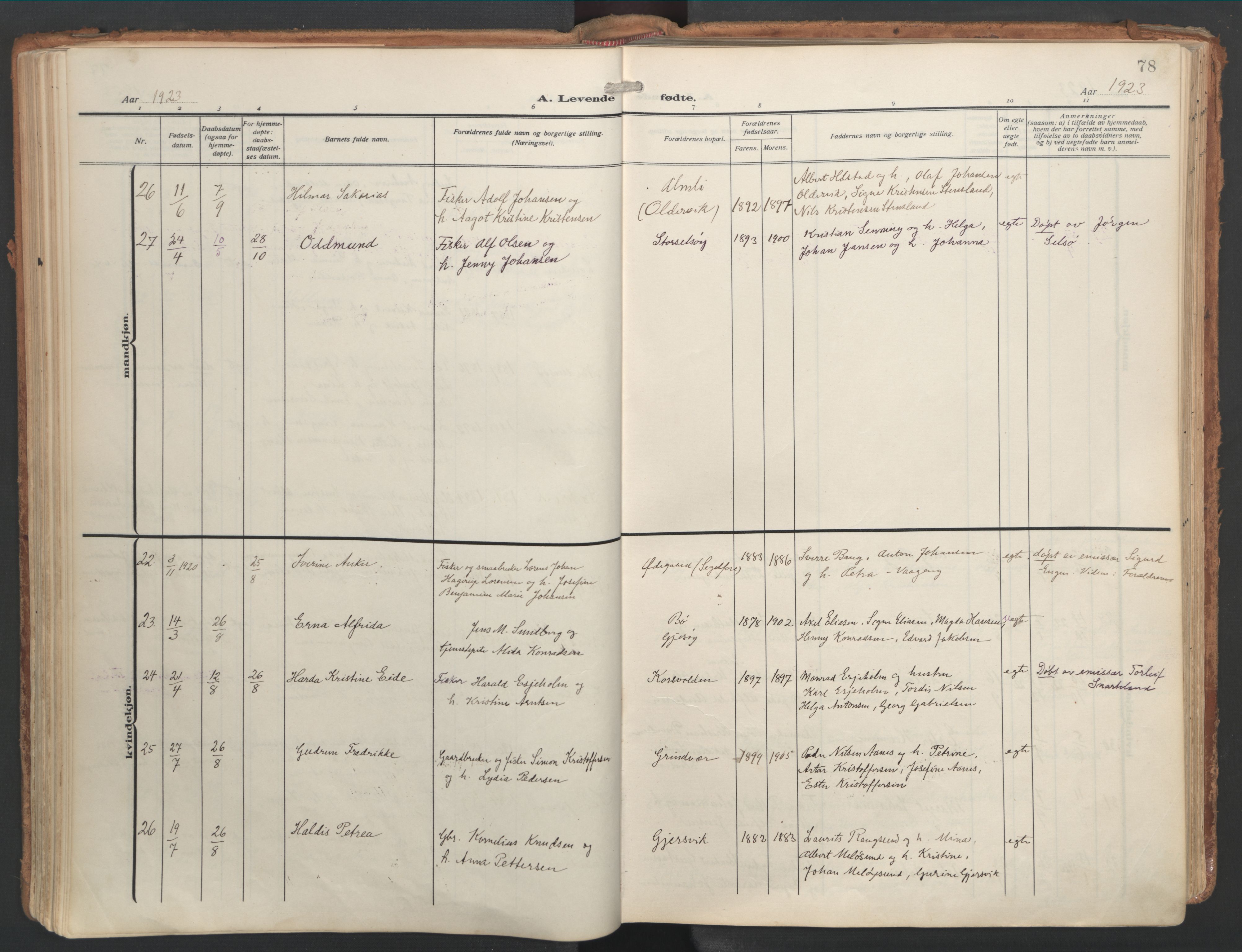 Ministerialprotokoller, klokkerbøker og fødselsregistre - Nordland, SAT/A-1459/841/L0614: Ministerialbok nr. 841A17, 1911-1925, s. 78