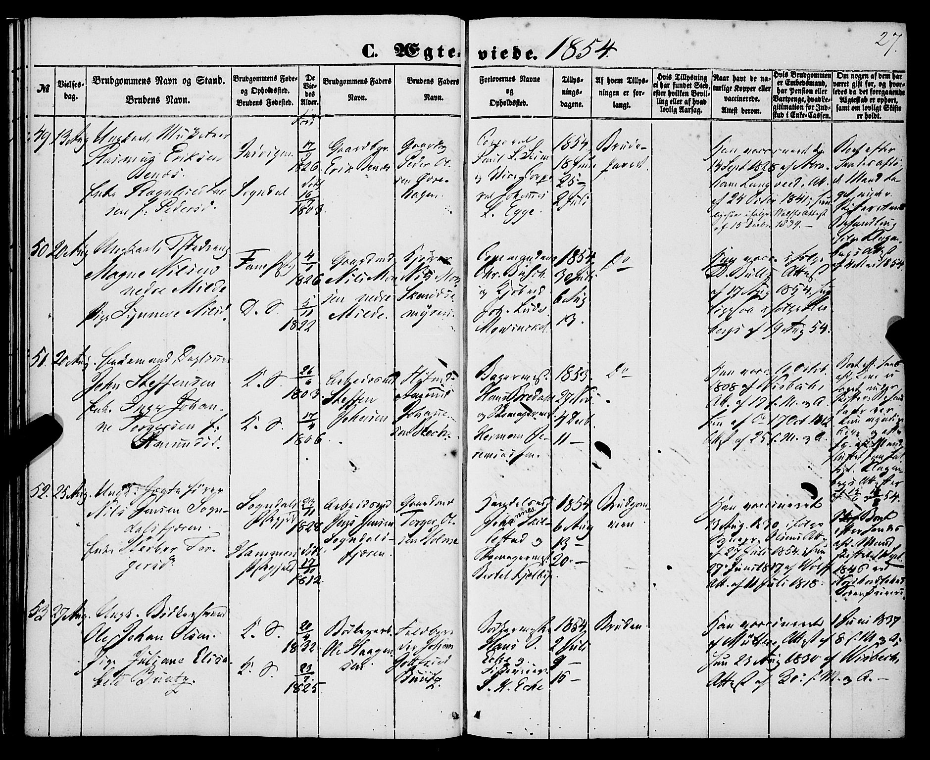 Korskirken sokneprestembete, AV/SAB-A-76101/H/Haa/L0035: Ministerialbok nr. D 2, 1852-1867, s. 27