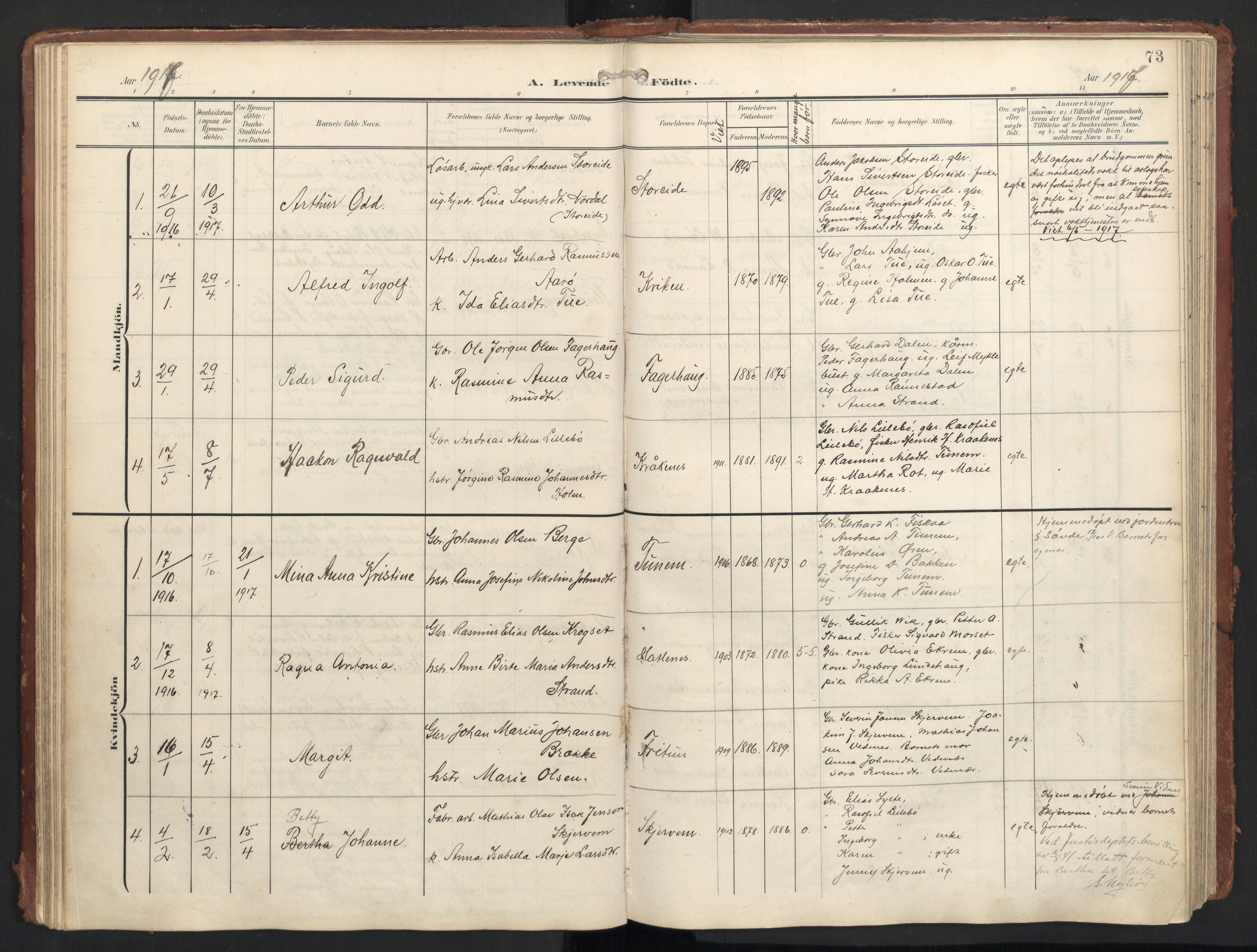 Ministerialprotokoller, klokkerbøker og fødselsregistre - Møre og Romsdal, AV/SAT-A-1454/501/L0011: Ministerialbok nr. 501A11, 1902-1919, s. 73