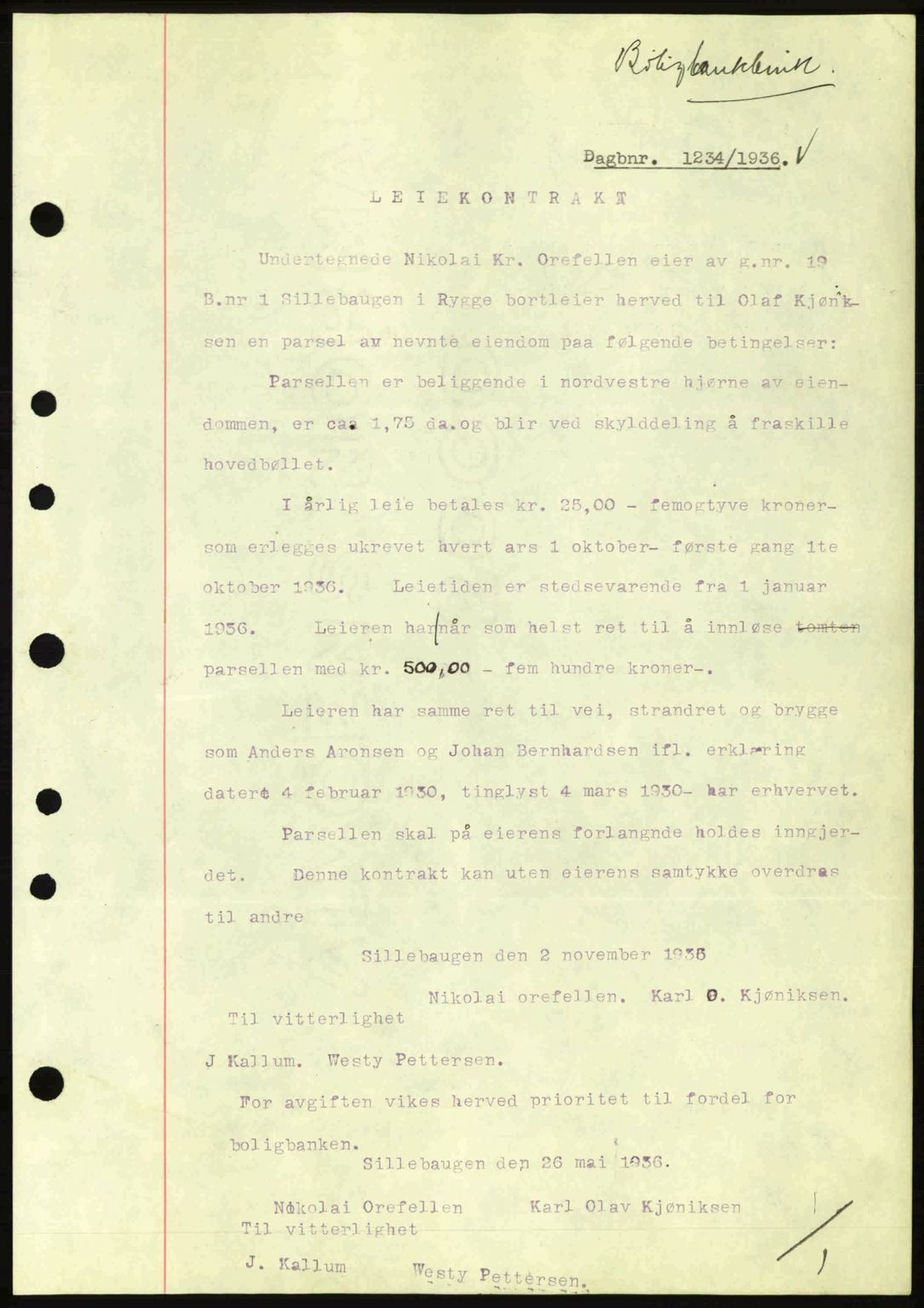Moss sorenskriveri, SAO/A-10168: Pantebok nr. A1, 1936-1936, Dagboknr: 1234/1936
