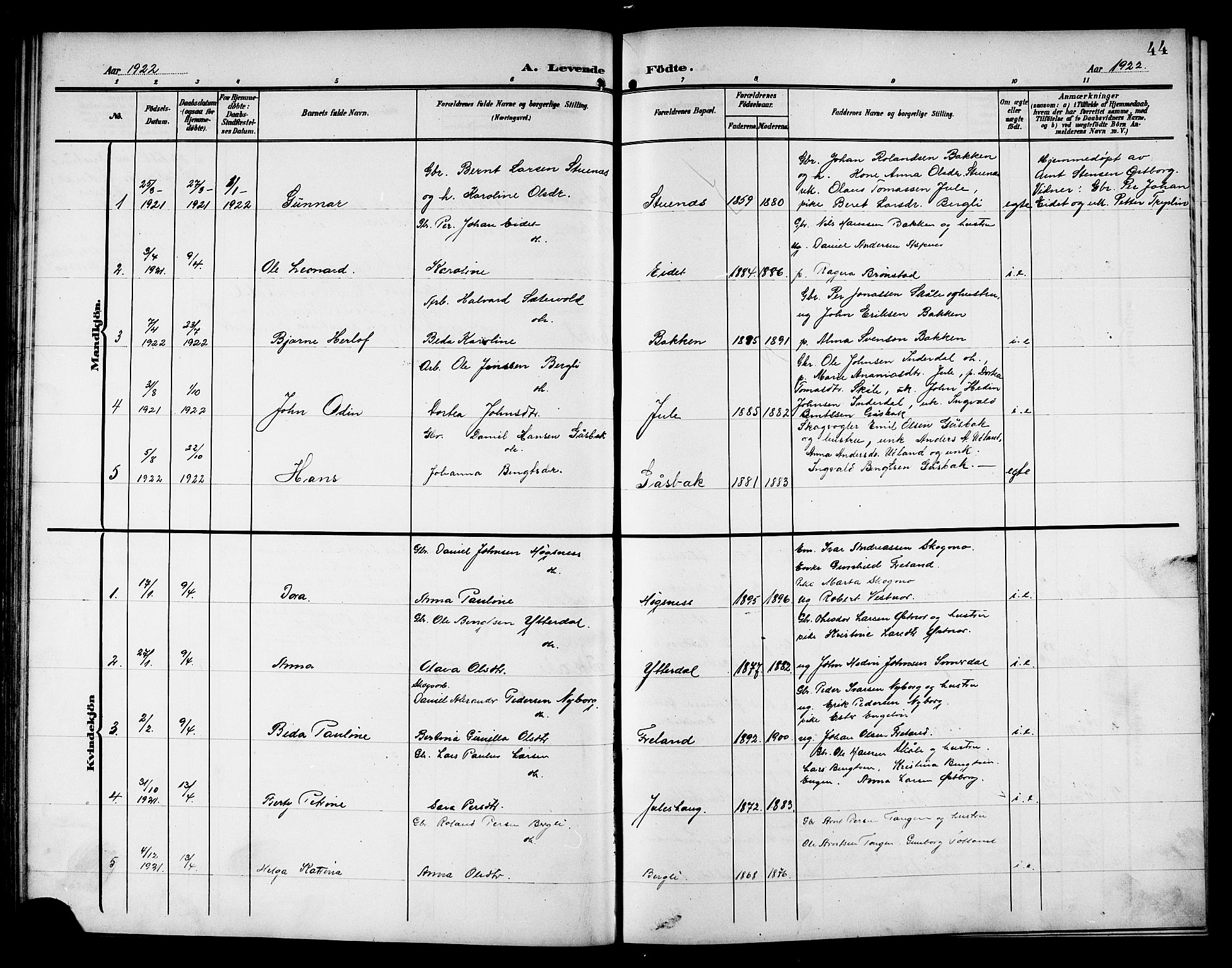 Ministerialprotokoller, klokkerbøker og fødselsregistre - Nord-Trøndelag, AV/SAT-A-1458/757/L0506: Klokkerbok nr. 757C01, 1904-1922, s. 44