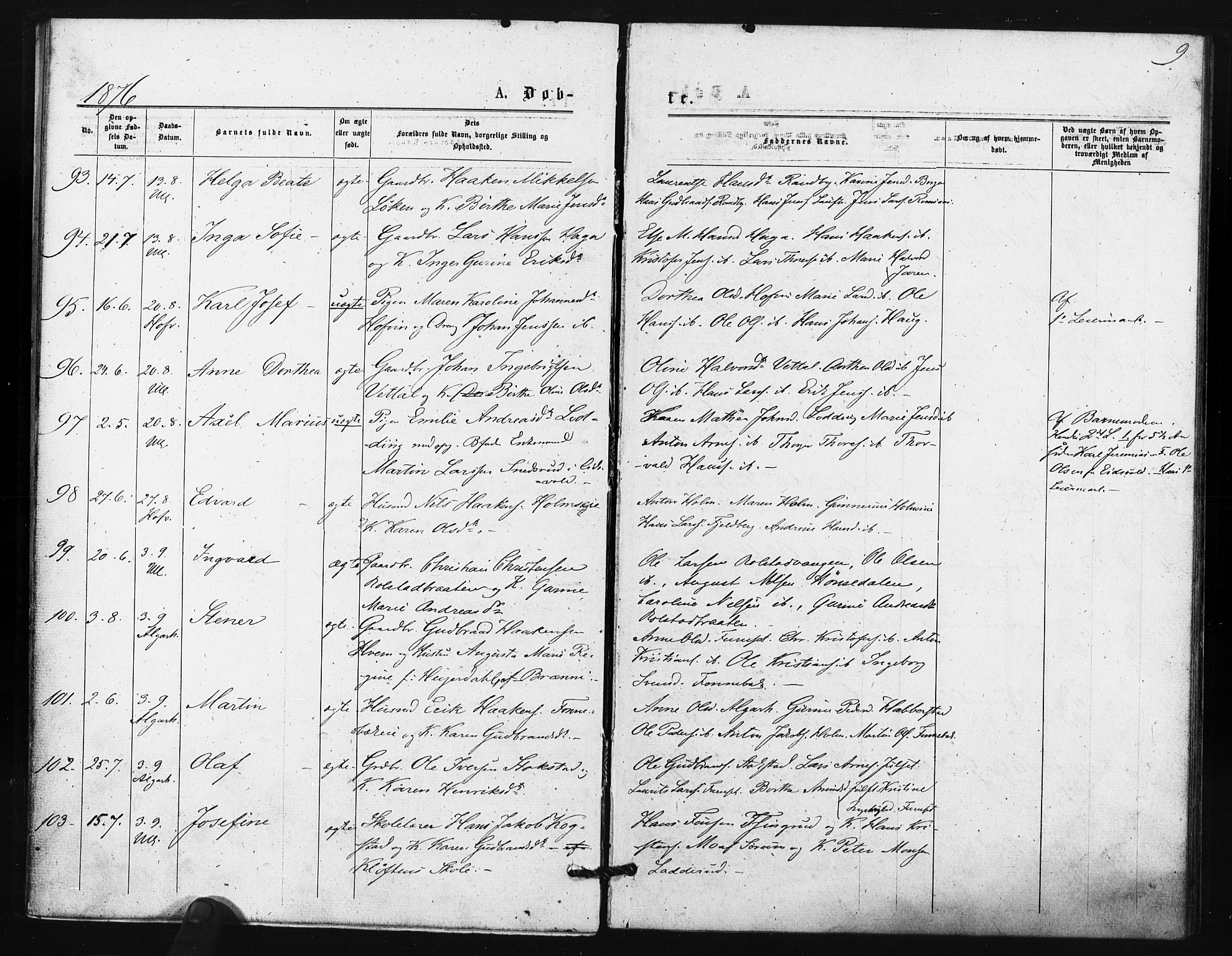 Ullensaker prestekontor Kirkebøker, AV/SAO-A-10236a/F/Fa/L0018: Ministerialbok nr. I 18, 1876-1877, s. 9