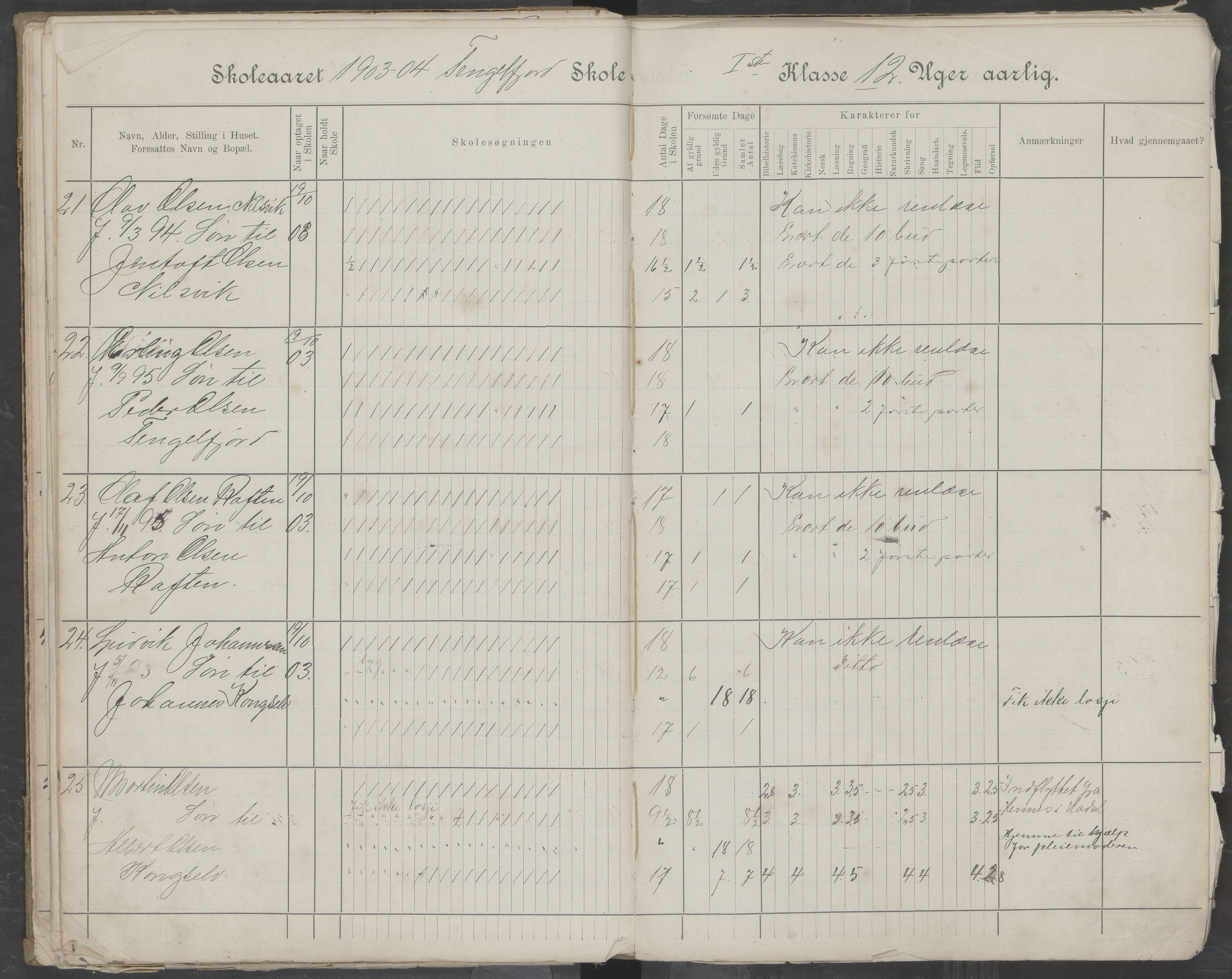 Hadsel kommune. Tengelfjord skolekrets, AIN/K-18660.510.04/G/L0001: Skoleprotokoll for Tengelfjord skole, 1899-1908