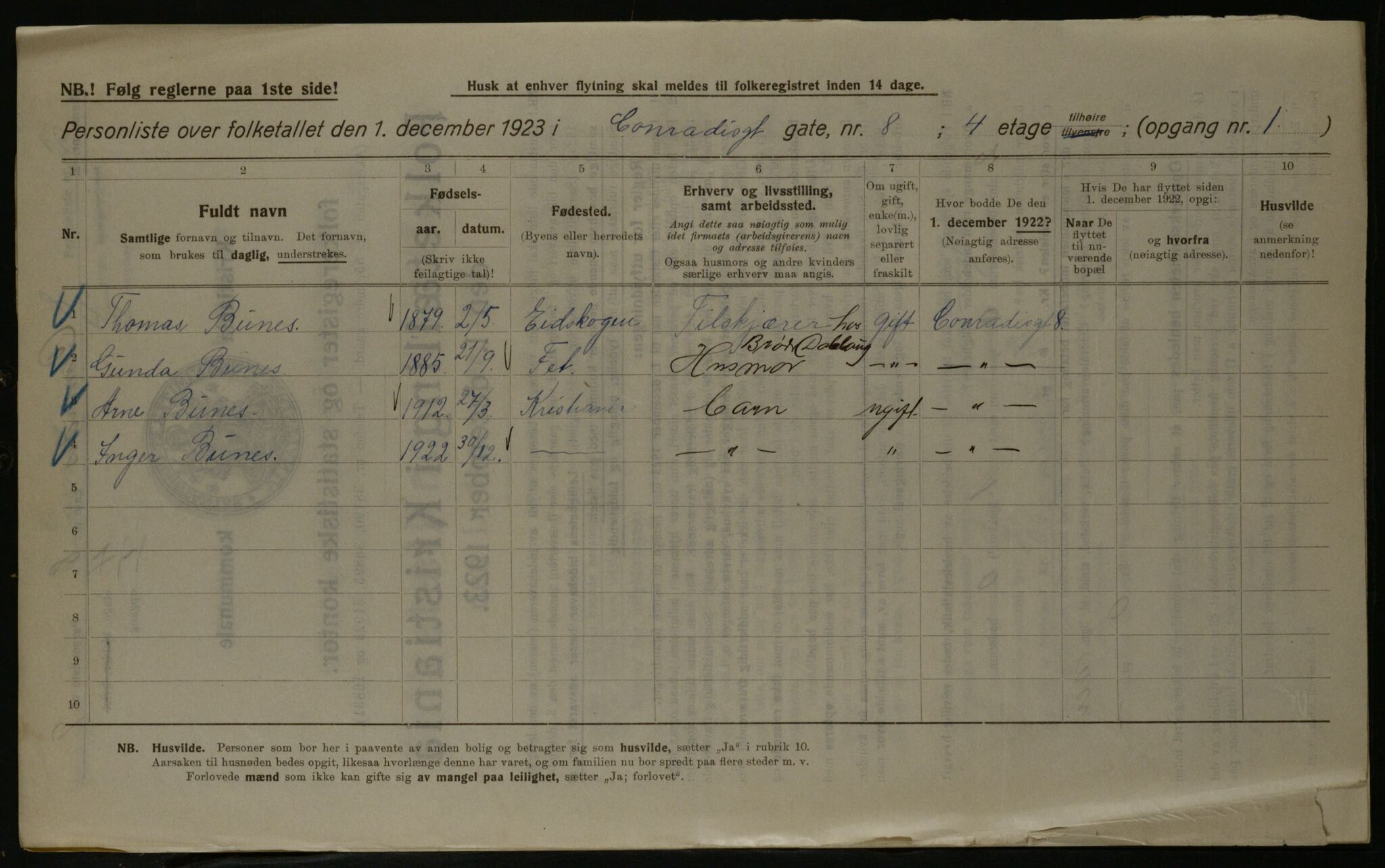 OBA, Kommunal folketelling 1.12.1923 for Kristiania, 1923, s. 15422