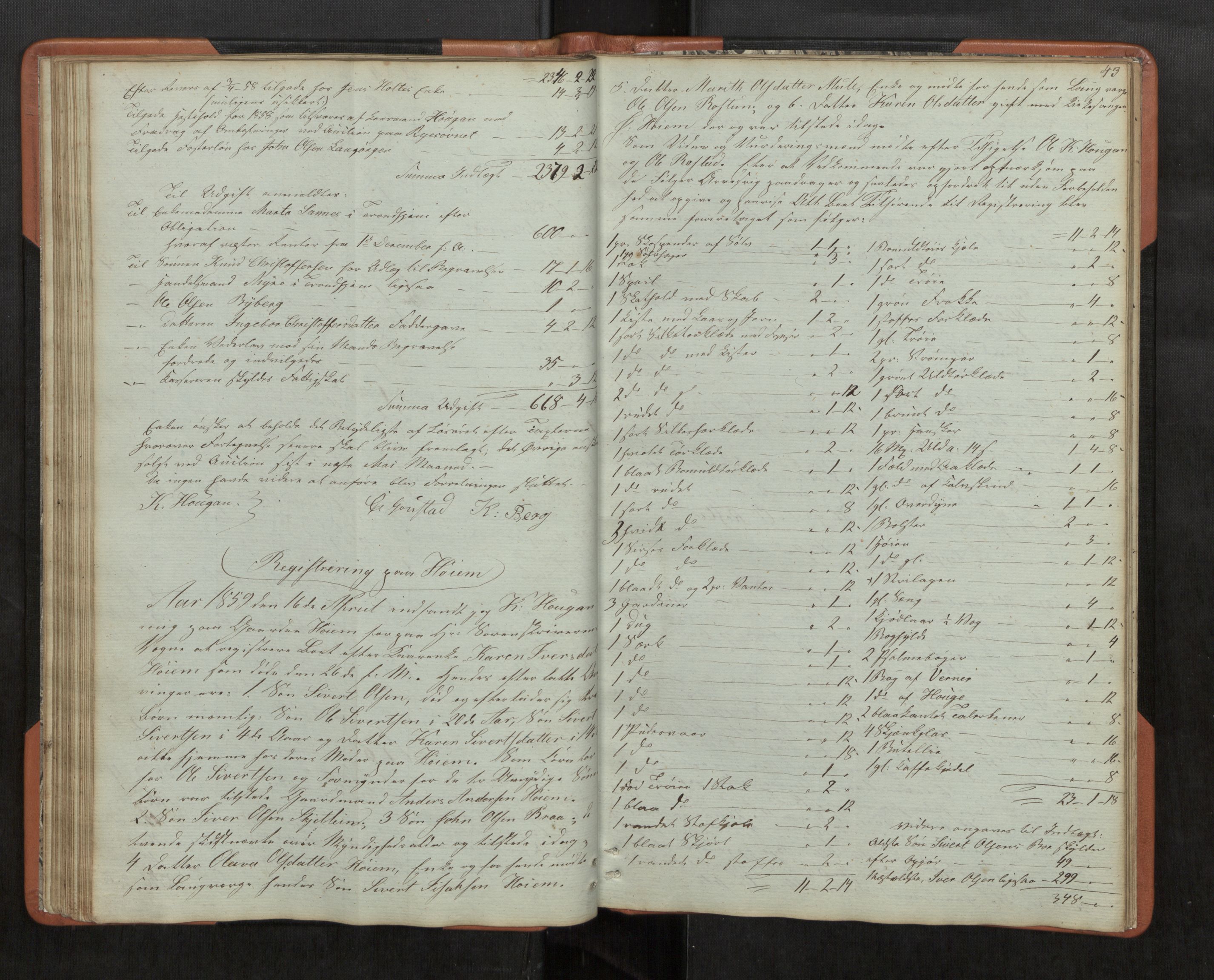 Strinda og Selbu sorenskriveri, AV/SAT-A-0015/3/3C/L0001: Skifteregistreringsprot. for Byneset, 1852-1870, s. 43