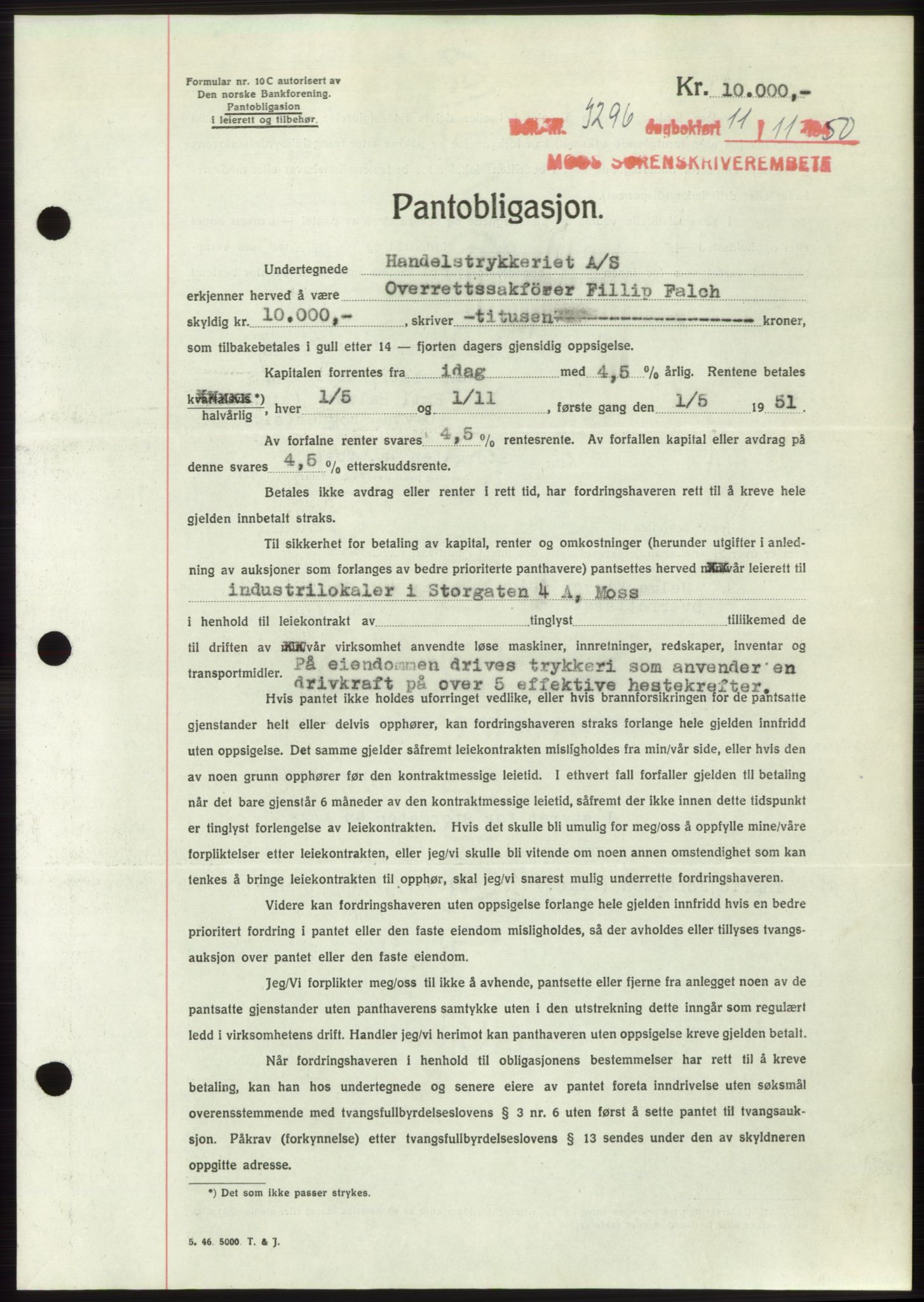 Moss sorenskriveri, SAO/A-10168: Pantebok nr. B25, 1950-1950, Dagboknr: 3296/1950