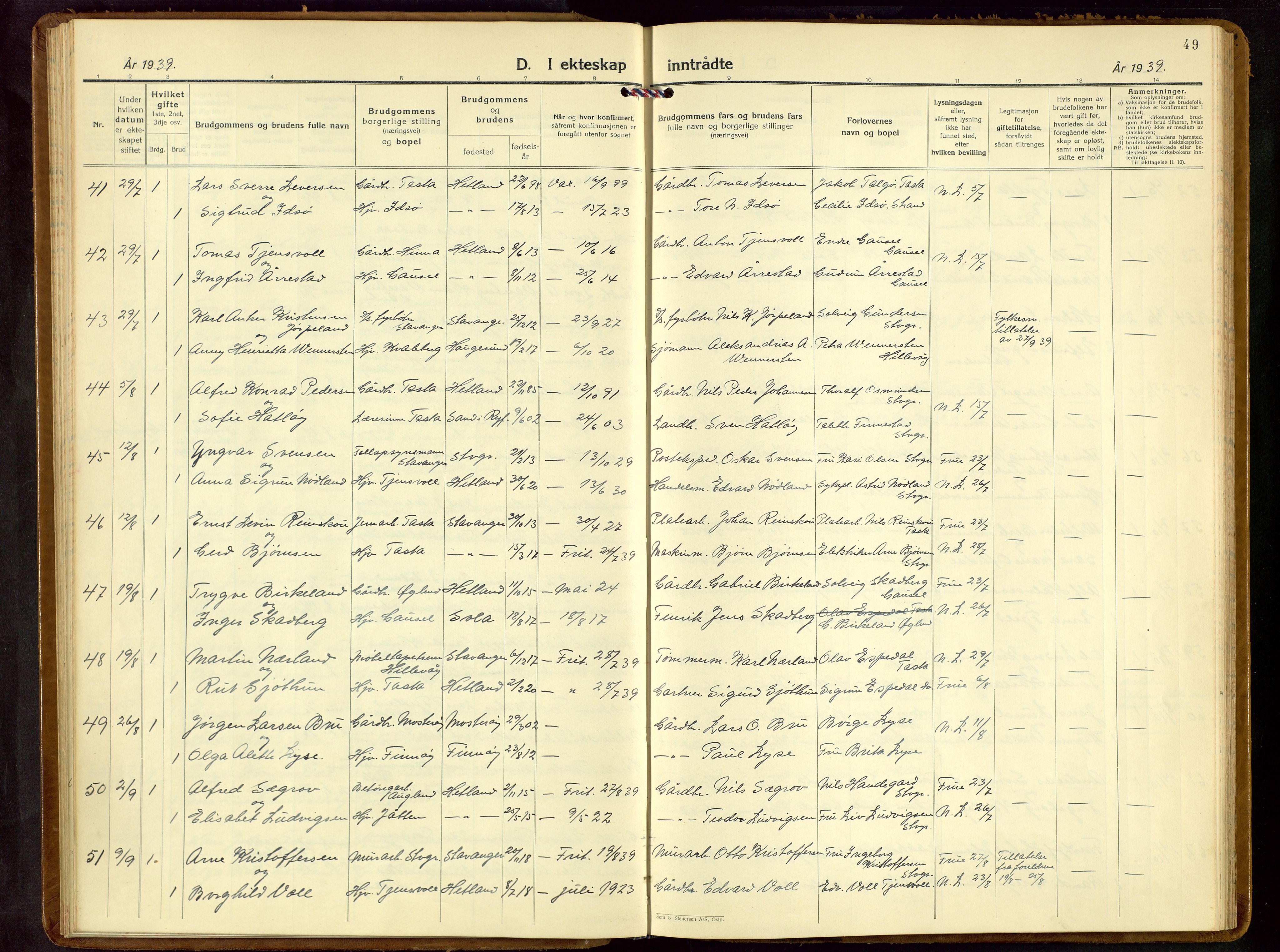 Hetland sokneprestkontor, AV/SAST-A-101826/30/30BB/L0013: Klokkerbok nr. B 13, 1931-1952, s. 49