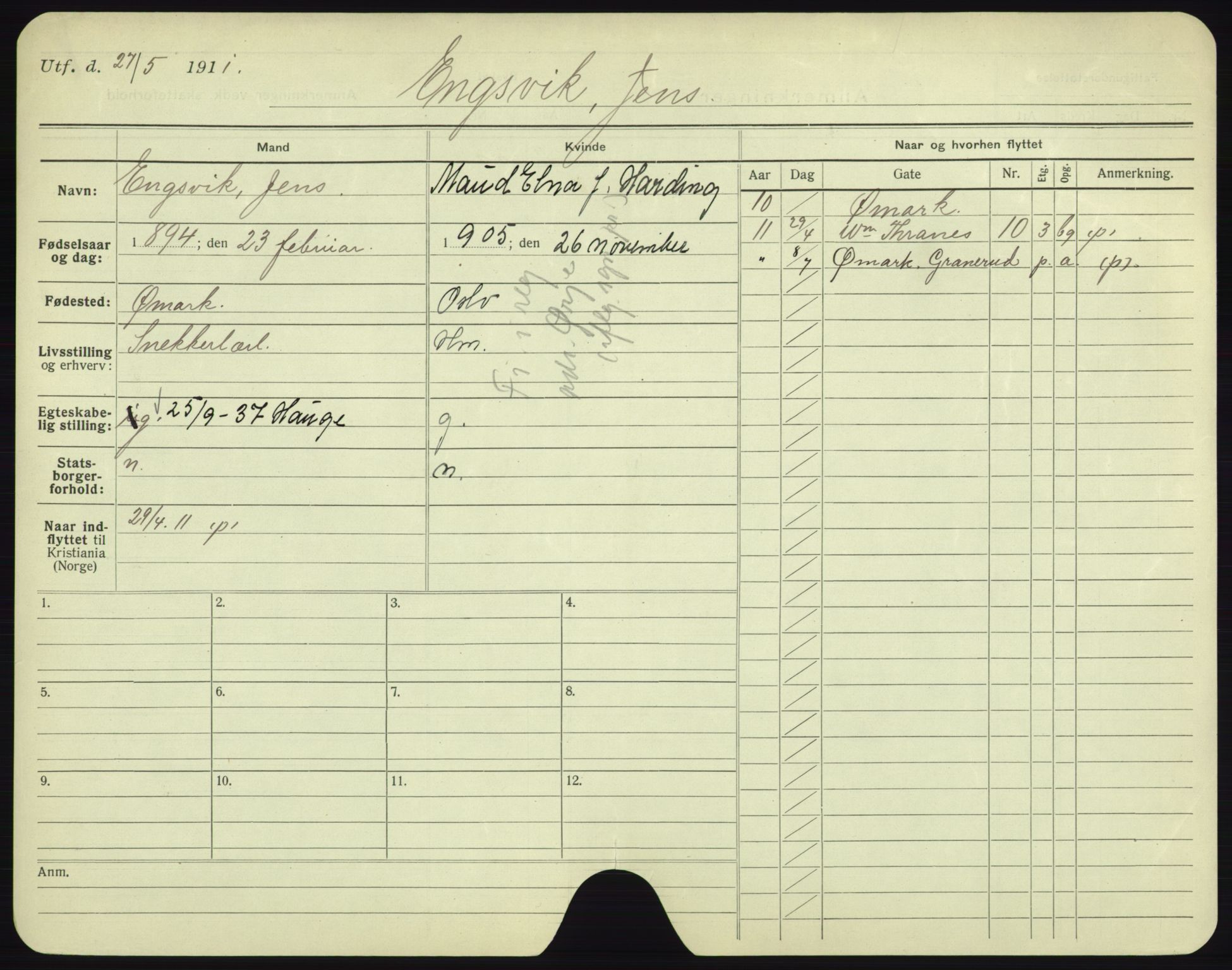 Oslo folkeregister, Registerkort, AV/SAO-A-11715/F/Fa/Fac/L0002: Menn, 1906-1914, s. 1013a