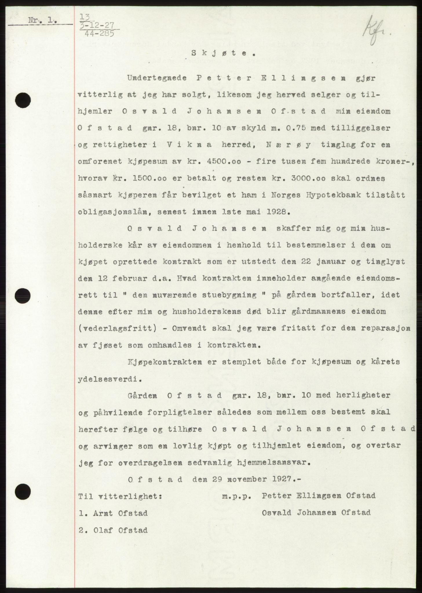 Namdal sorenskriveri, SAT/A-4133/1/2/2C: Pantebok nr. -, 1926-1930, Tingl.dato: 03.12.1927