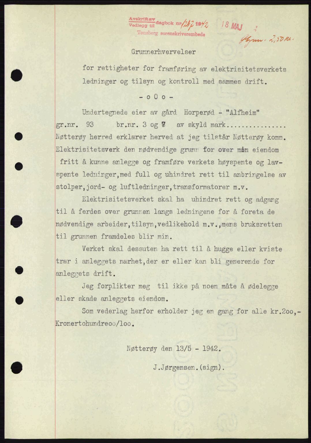 Tønsberg sorenskriveri, AV/SAKO-A-130/G/Ga/Gaa/L0011: Pantebok nr. A11, 1941-1942, Dagboknr: 1267/1942
