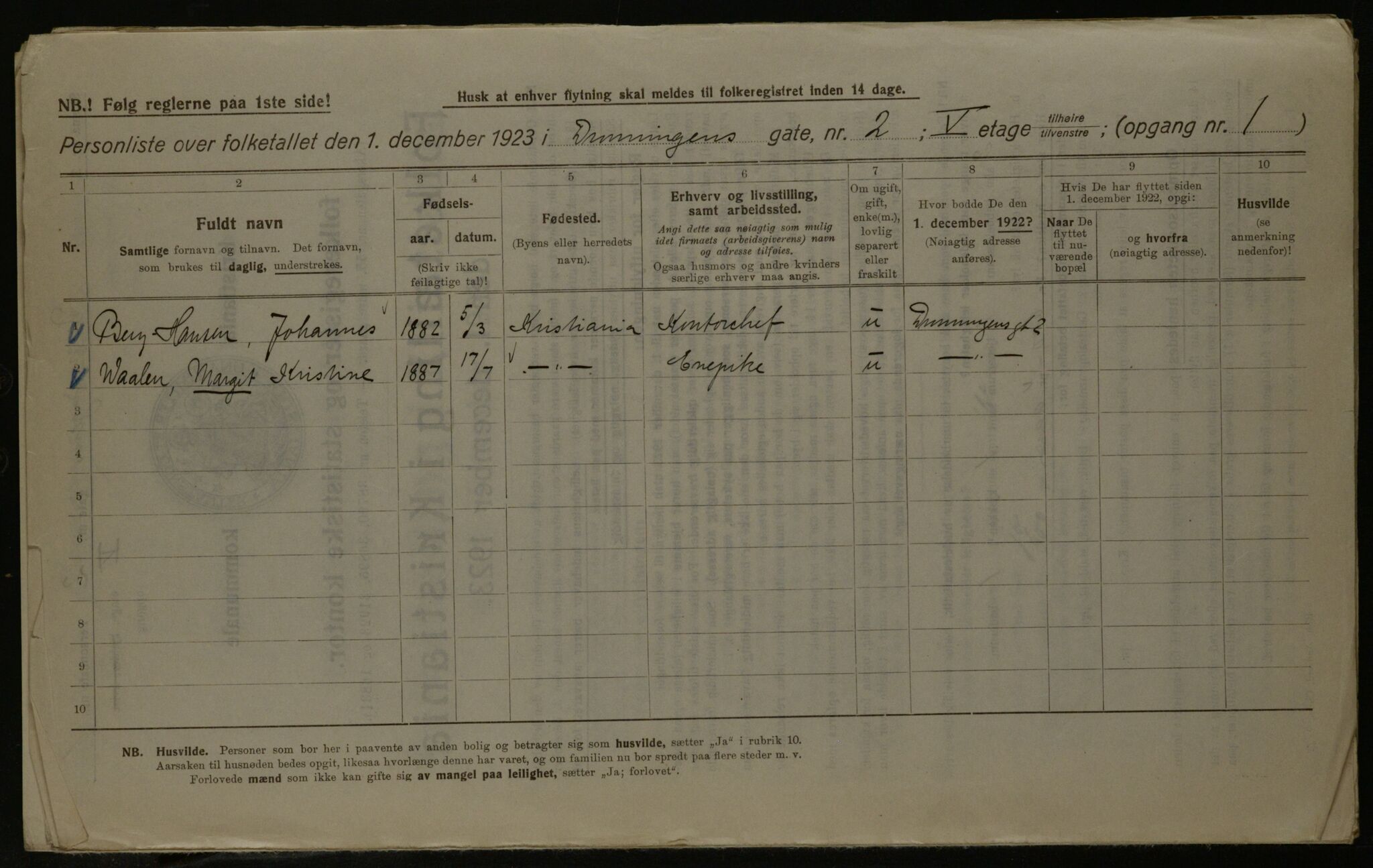 OBA, Kommunal folketelling 1.12.1923 for Kristiania, 1923, s. 19170