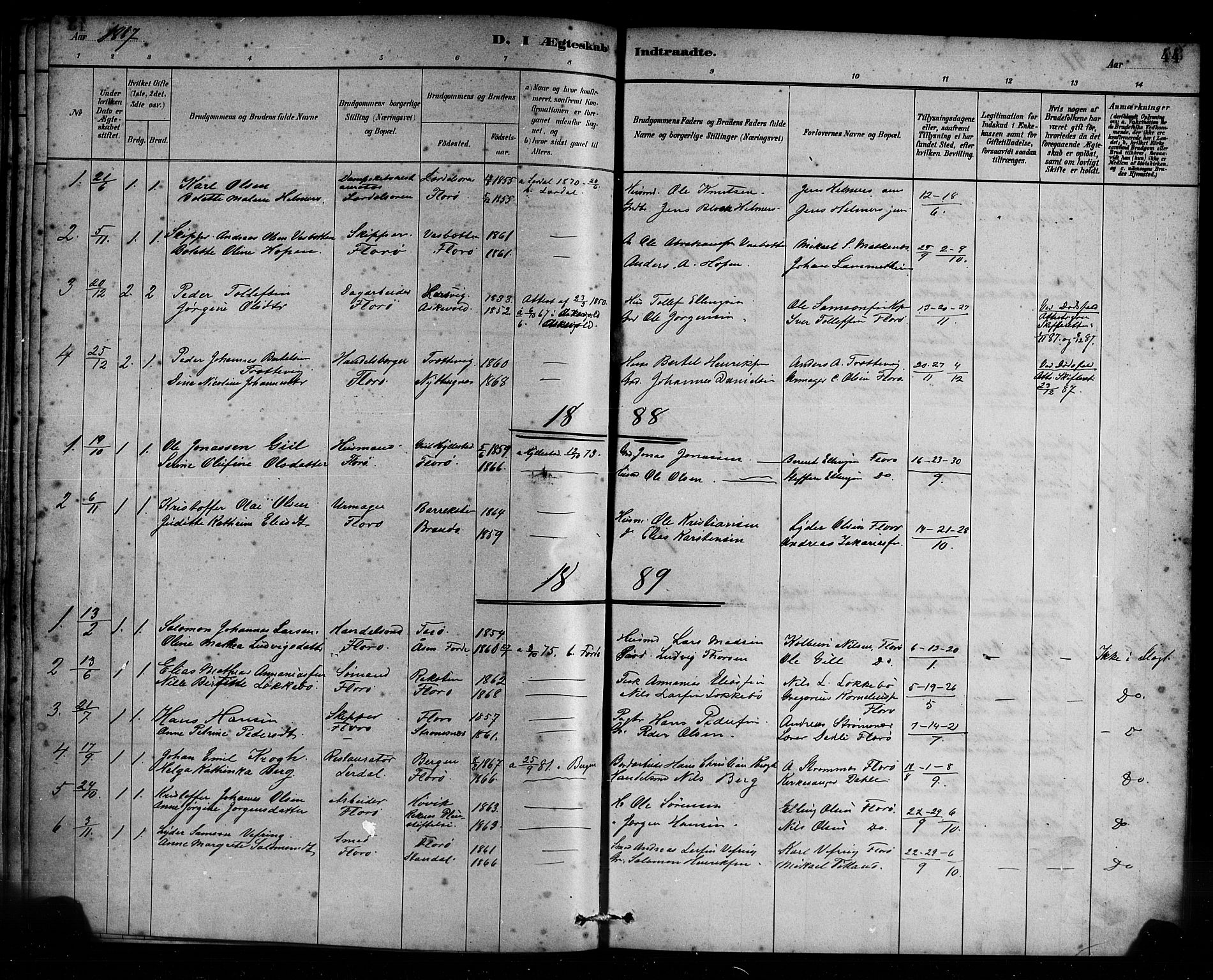 Kinn sokneprestembete, AV/SAB-A-80801/H/Haa/Haac/L0001: Ministerialbok nr. C 1, 1883-1894, s. 44