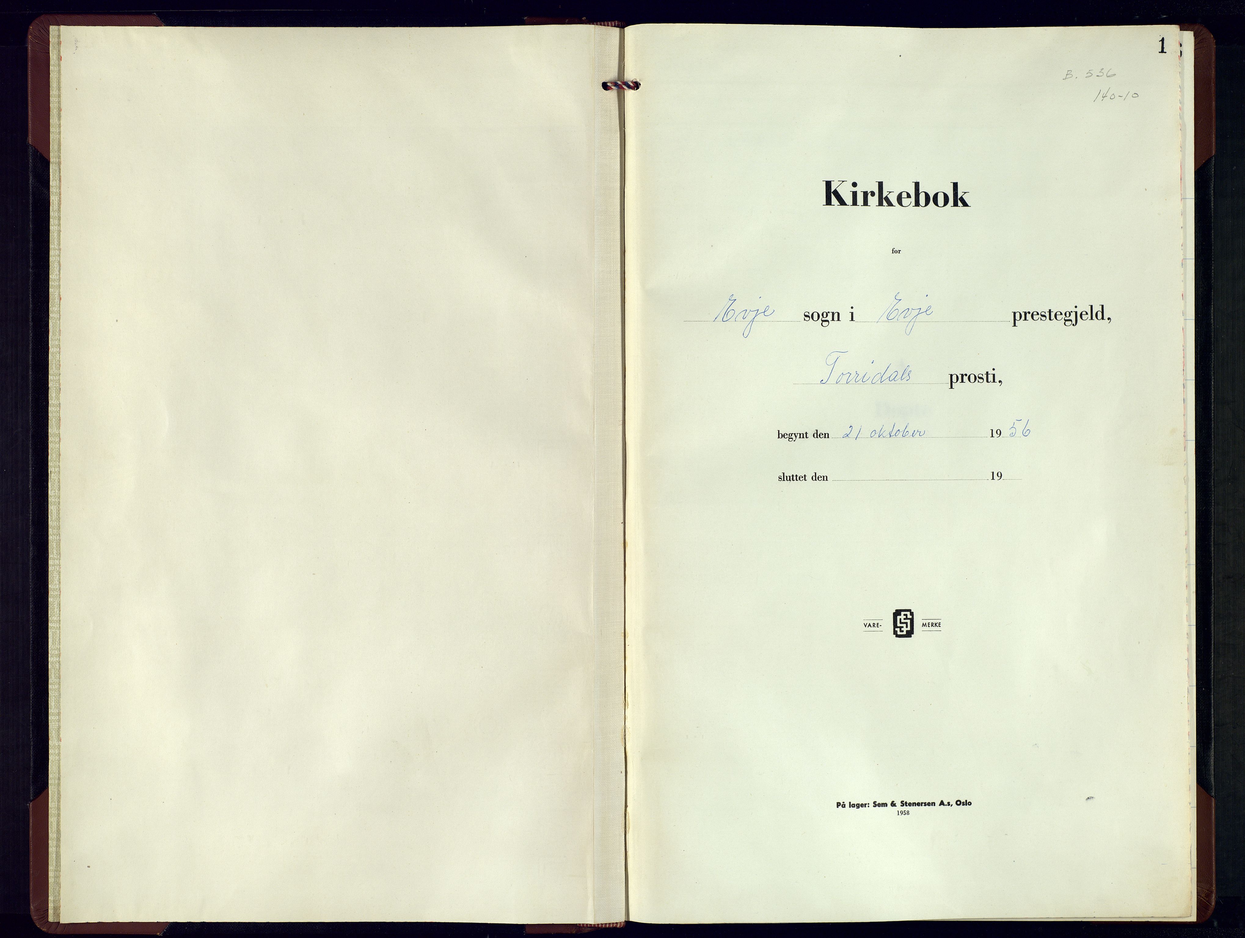 Evje sokneprestkontor, SAK/1111-0008/F/Fb/Fba/L0007: Klokkerbok nr. B-7, 1957-1969, s. 1